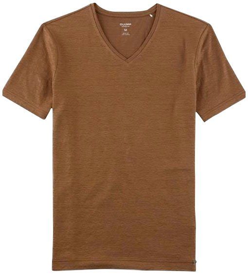 OLYMP T-Shirt Level Five body fit mit hohem Leinenanteil braun