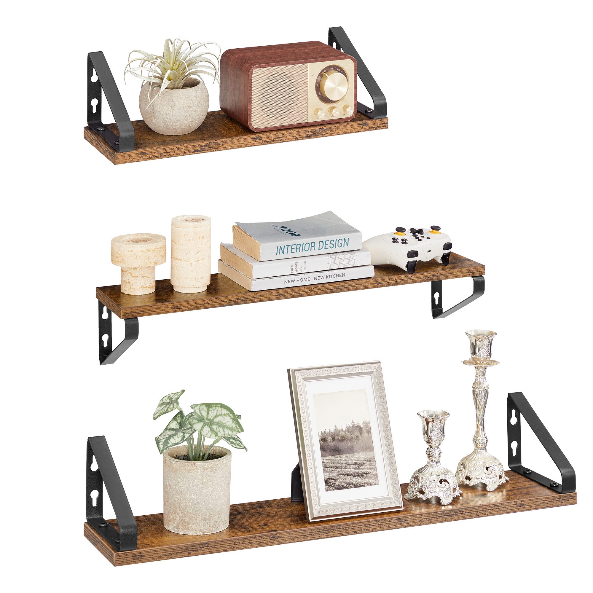 VASAGLE Wandregal Schweberegal, 3er Set, Regalbrett, 2 Montagemöglichkeiten, 3-tlg., 40/50/60 cm, für Wohnzimmer, Küche