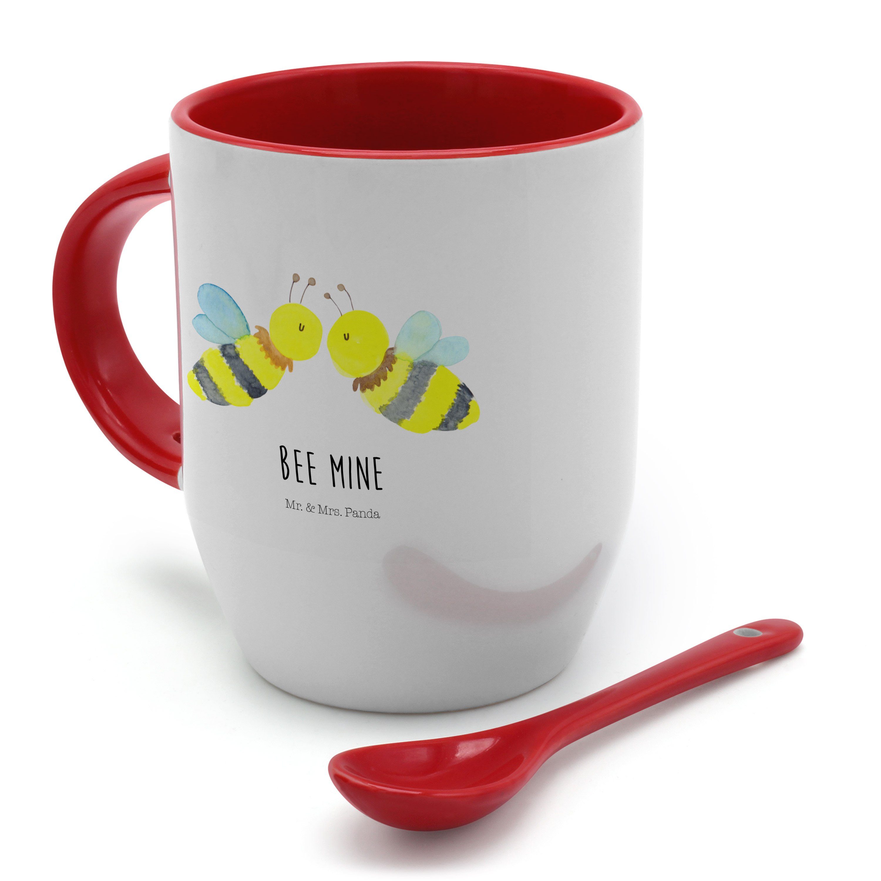 Weiß Tasse mit Liebe & - - Mrs. Mr. Hummel, Kaffe, Geschenk, Biene Wespe, Löffel, Keramik Panda Tasse