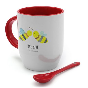 Mr. & Mrs. Panda Tasse Biene Liebe - Weiß - Geschenk, Tasse mit Löffel, Wespe, Hummel, Kaffe, Keramik, Keramik-Löffel inklusive