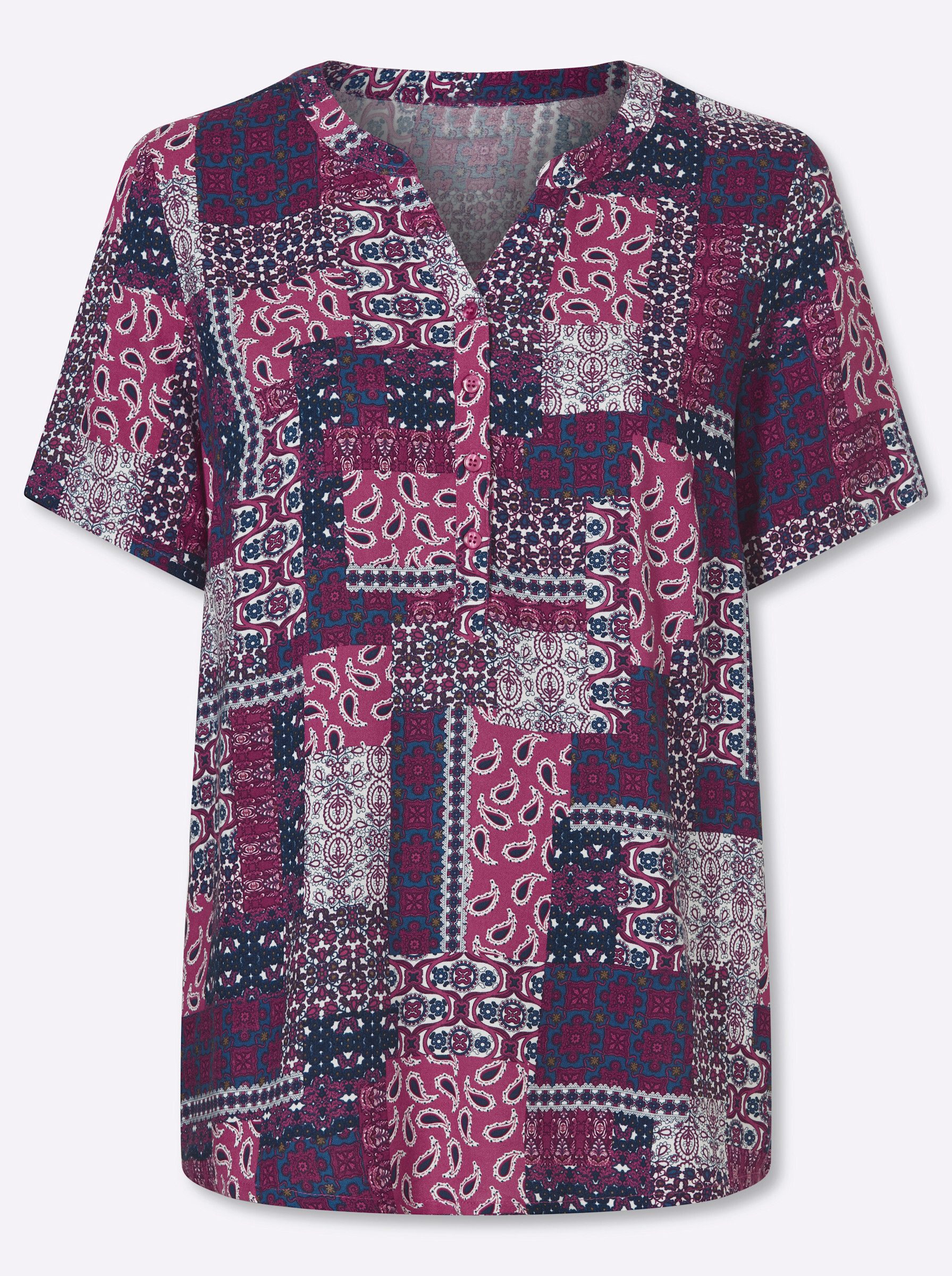 Klassische Bluse Druck-Tunika Kurzarm