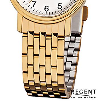 Regent Quarzuhr Regent Damen-Armbanduhr gold Analog F-717, (Analoguhr), Damen Armbanduhr rund, klein (ca. 27mm), Edelstahl, ionenplattiert