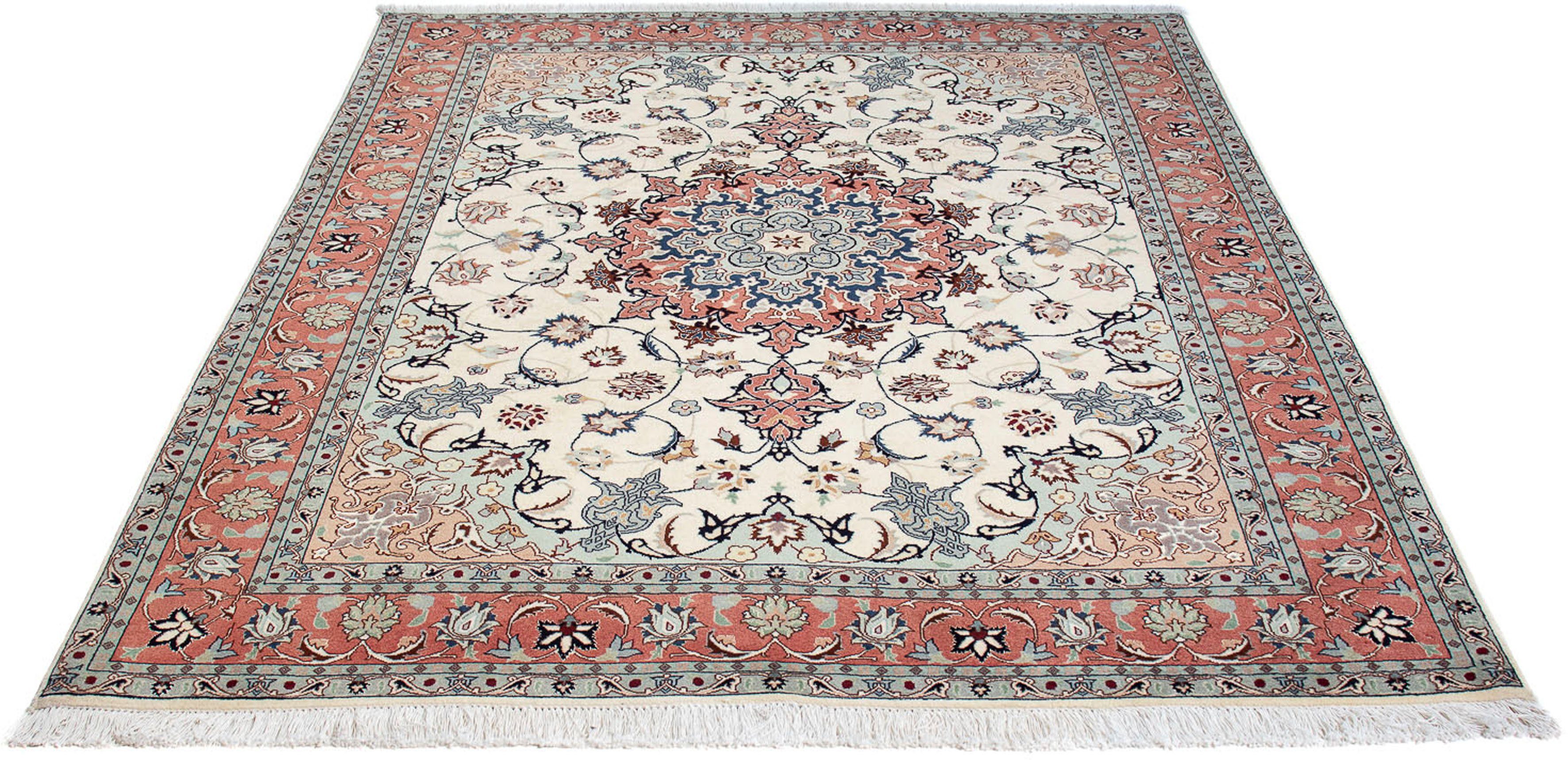 Orientteppich Perser - Täbriz - Royal - 193 x 158 cm - beige, morgenland, rechteckig, Höhe: 7 mm, Wohnzimmer, Handgeknüpft, Einzelstück mit Zertifikat