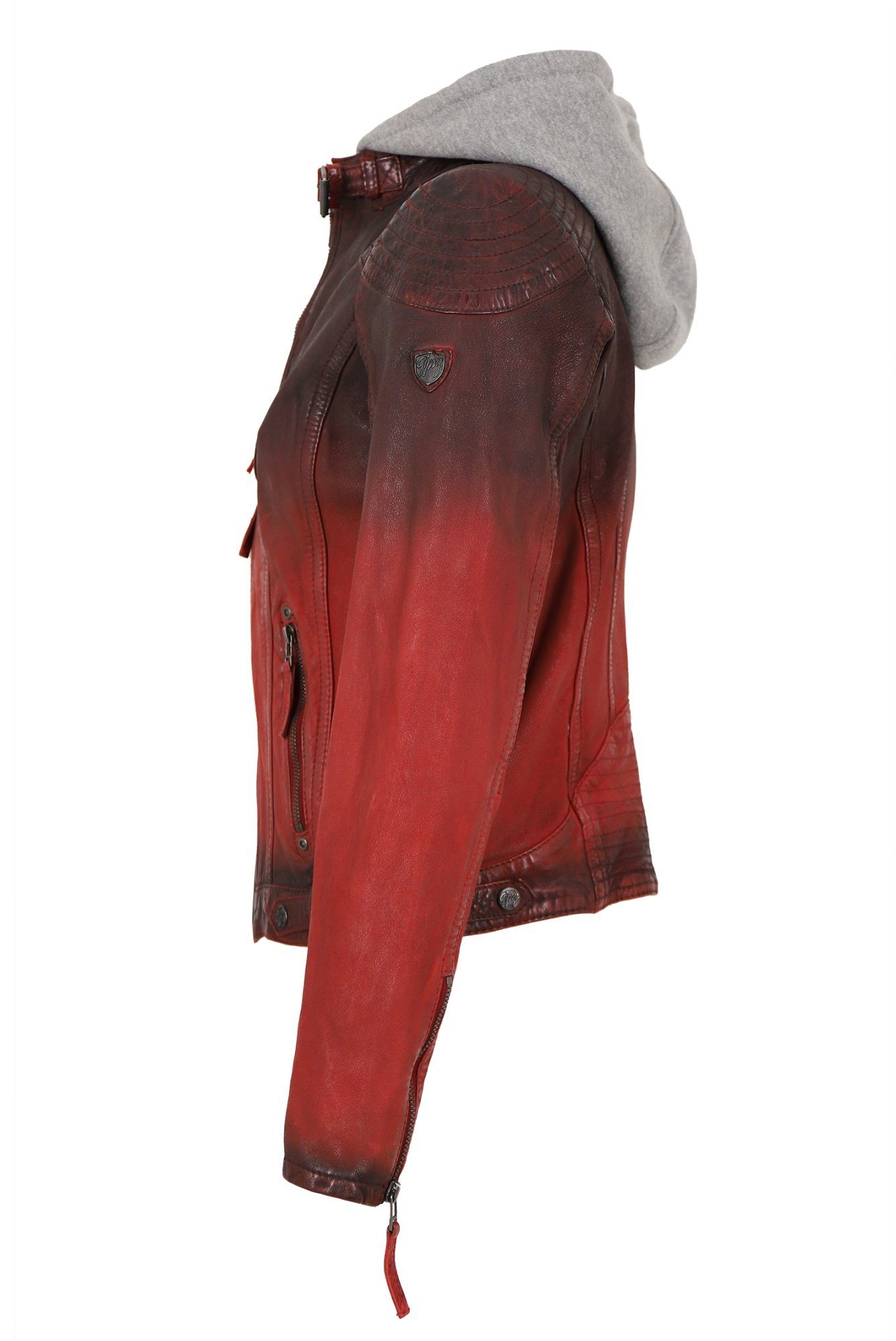Gipsy by Mauritius Lederjacke Cascha LAMOV Gipsy - Damen Lederjacke Kapuze Lammnappa rot bio antik