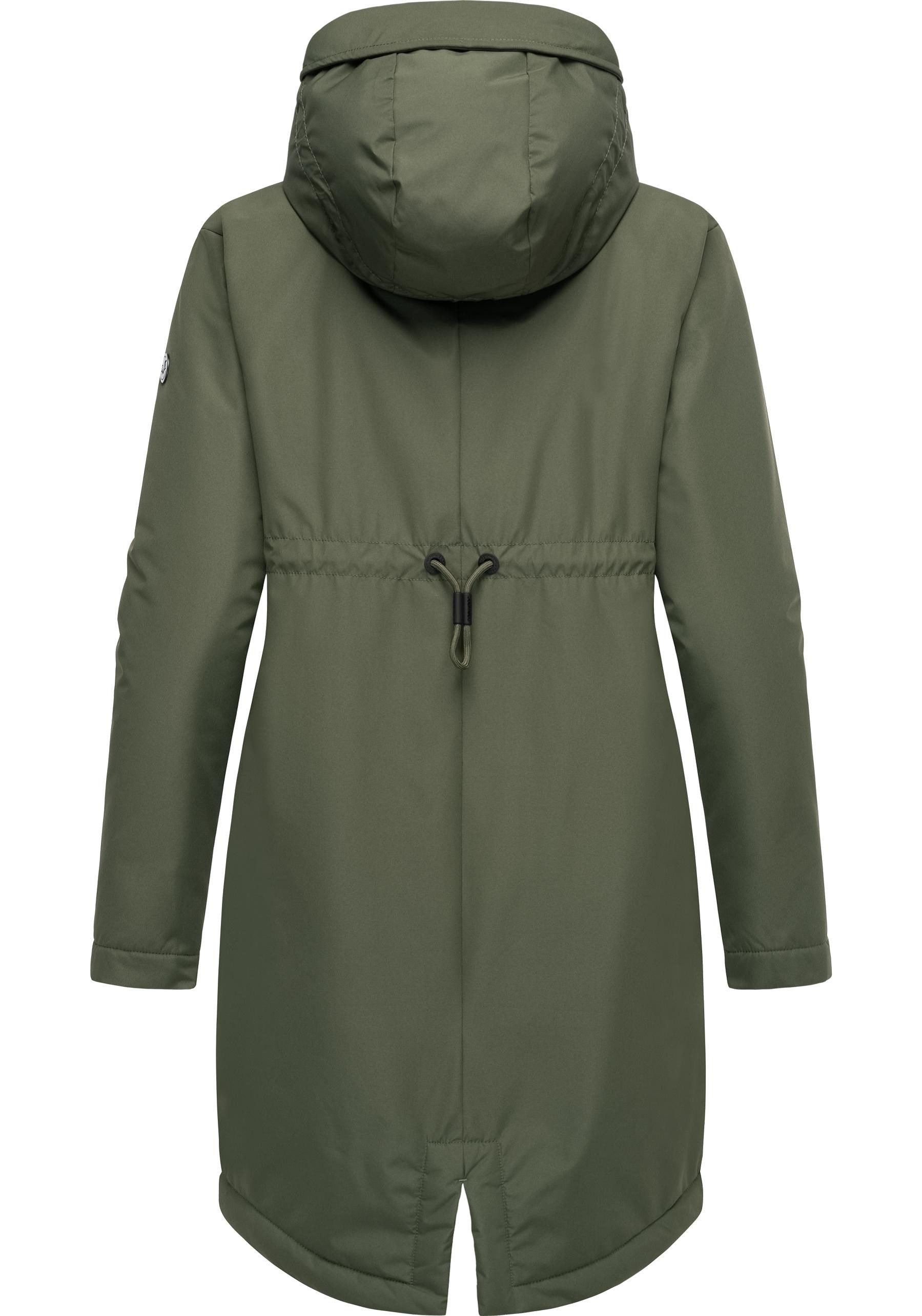 Ragwear Kurzmantel Holstic Wasserdichter Damen Wintermantel mit Kunstfell am Kragen
