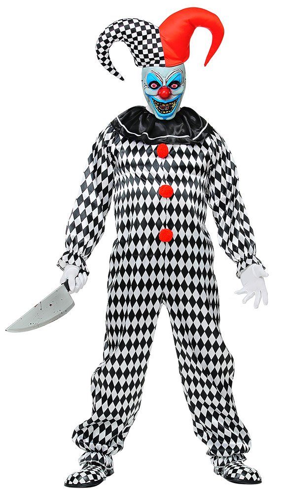 Karneval-Klamotten Clown-Kostüm Horror Herren Clown Narr schwarz weiß Harlekin, Overall Killer-Clown mit roten Knöpfen