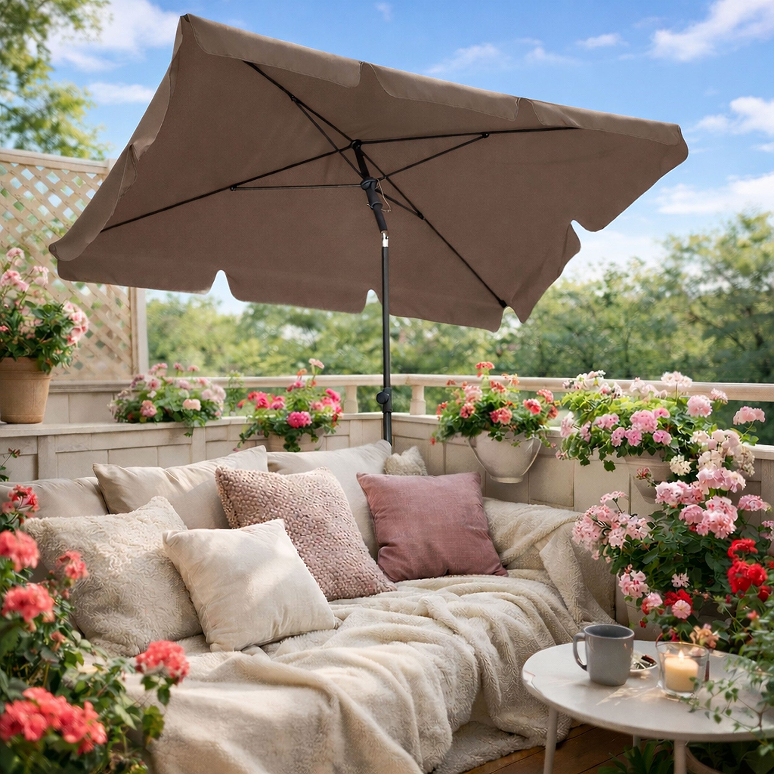 Quick Star Sonnenschirm Balkon Sonnenschirm 200x125cm Rechteckig, LxB: 125x200 cm, Mit Schutzhülle, Abknickbar, Drehbar, Höhenverstellbar – Bild 2 von 5