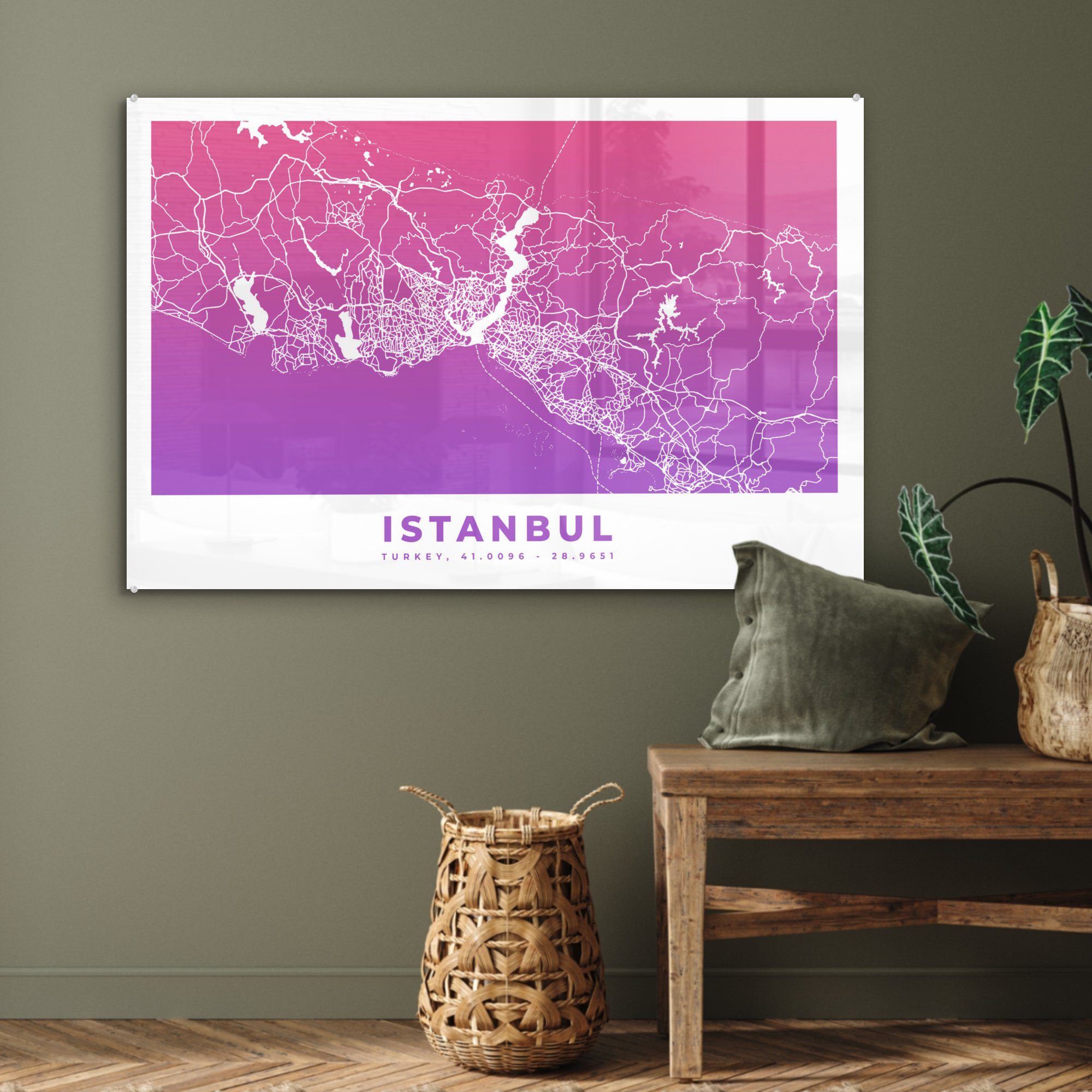 MuchoWow Acrylglasbild Acrylglasbilder Schlafzimmer Türkei St), - & Istanbul (1 - Stadtplan, Wohnzimmer