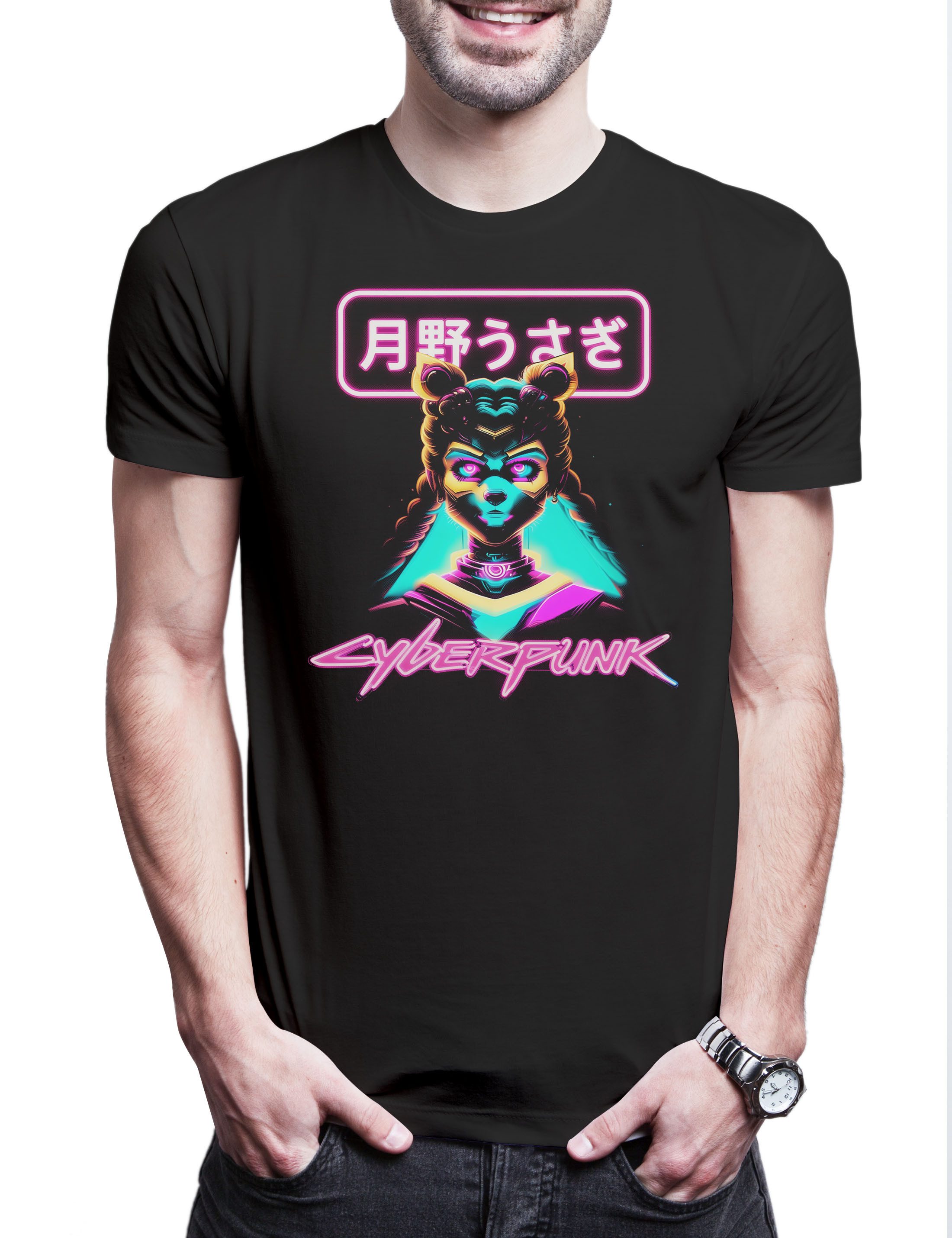 Print-Shirt Cyber Moon Herren T-Shirt Anime Sailor Punk Girl Usagi Tsukino