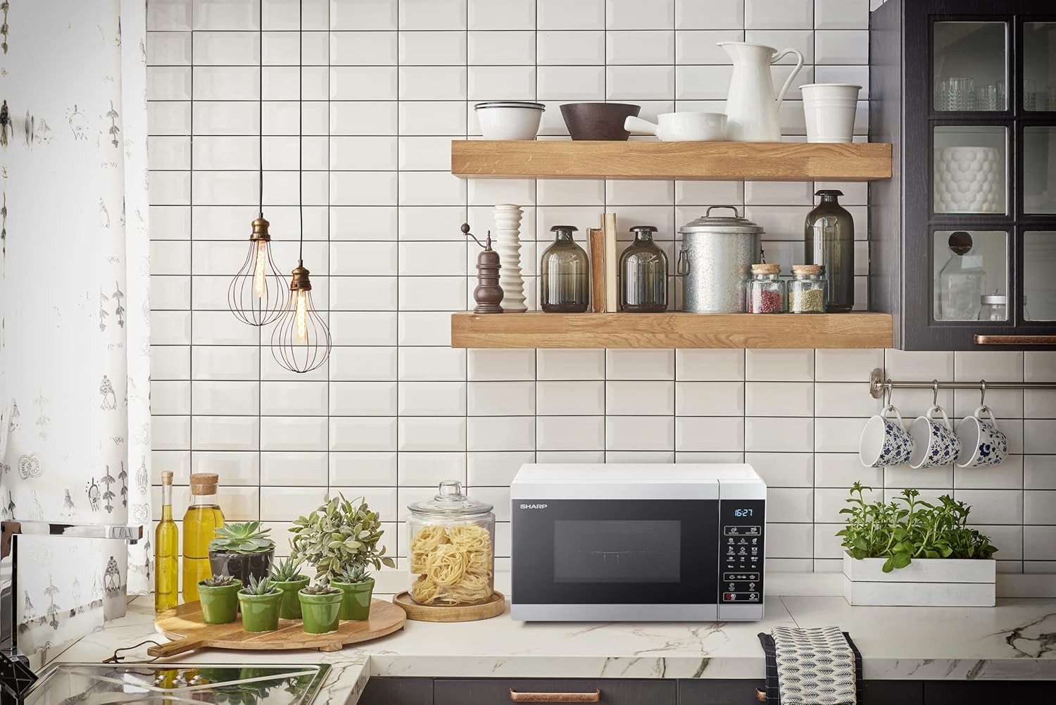 Sharp Mikrowelle MG02EC, Mikrowelle mit Grill, 800W, 20L, Digital, kindersicher