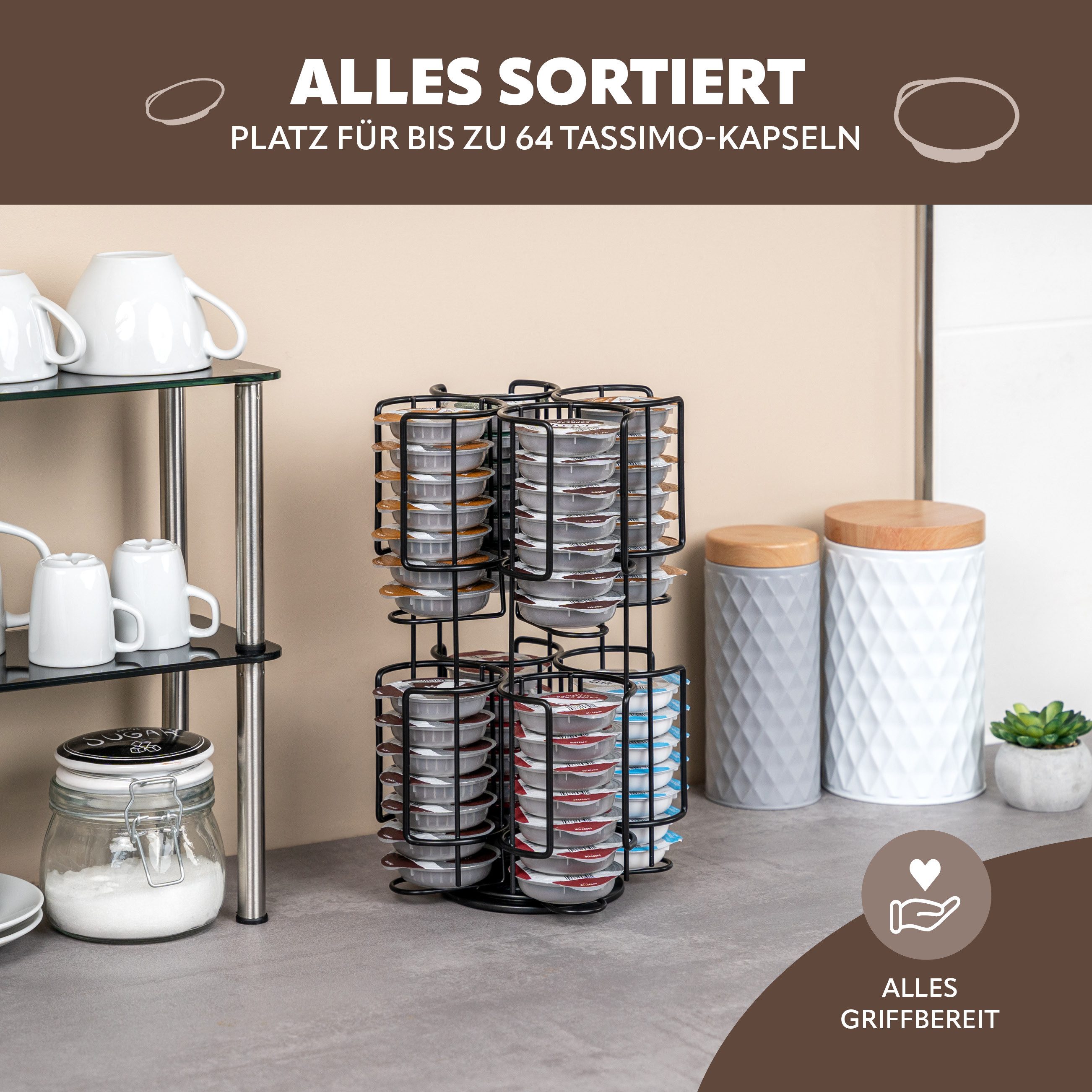 eluno Kapselspender Kapselständer, max. 64 Tassimo-Kapseln, 360° drehbar