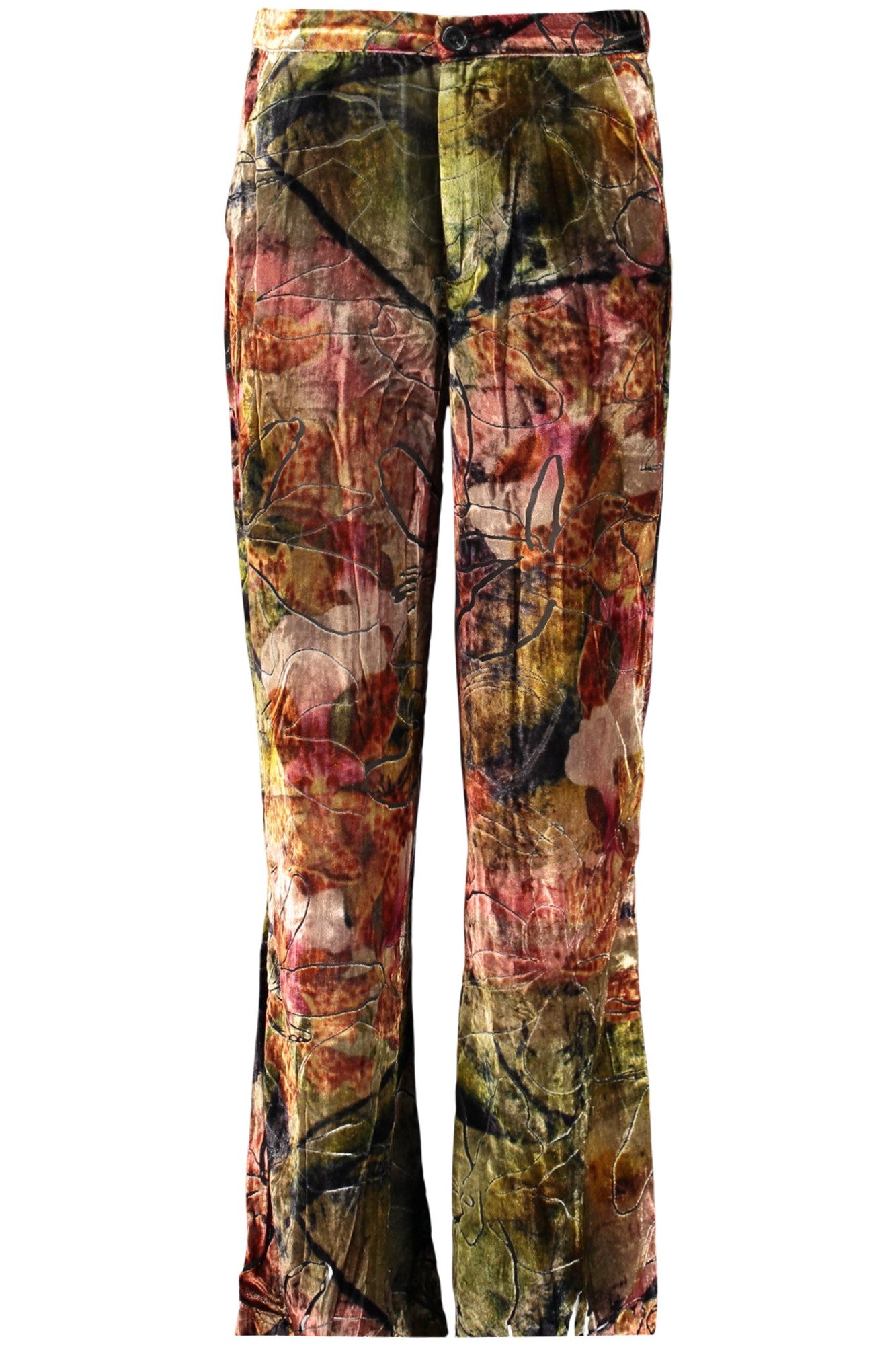 Desigual 5-Pocket-Hose Grüne Damenhose mit Orchideen-Design und Kontrastdetails.