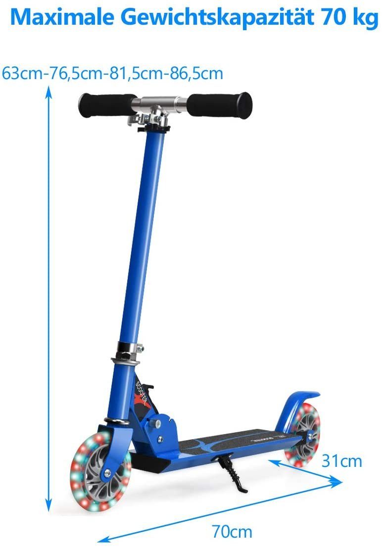 COSTWAY Cityroller, Scooter höhenverstellbar, klappbar, 2 LED Räder mit Blau