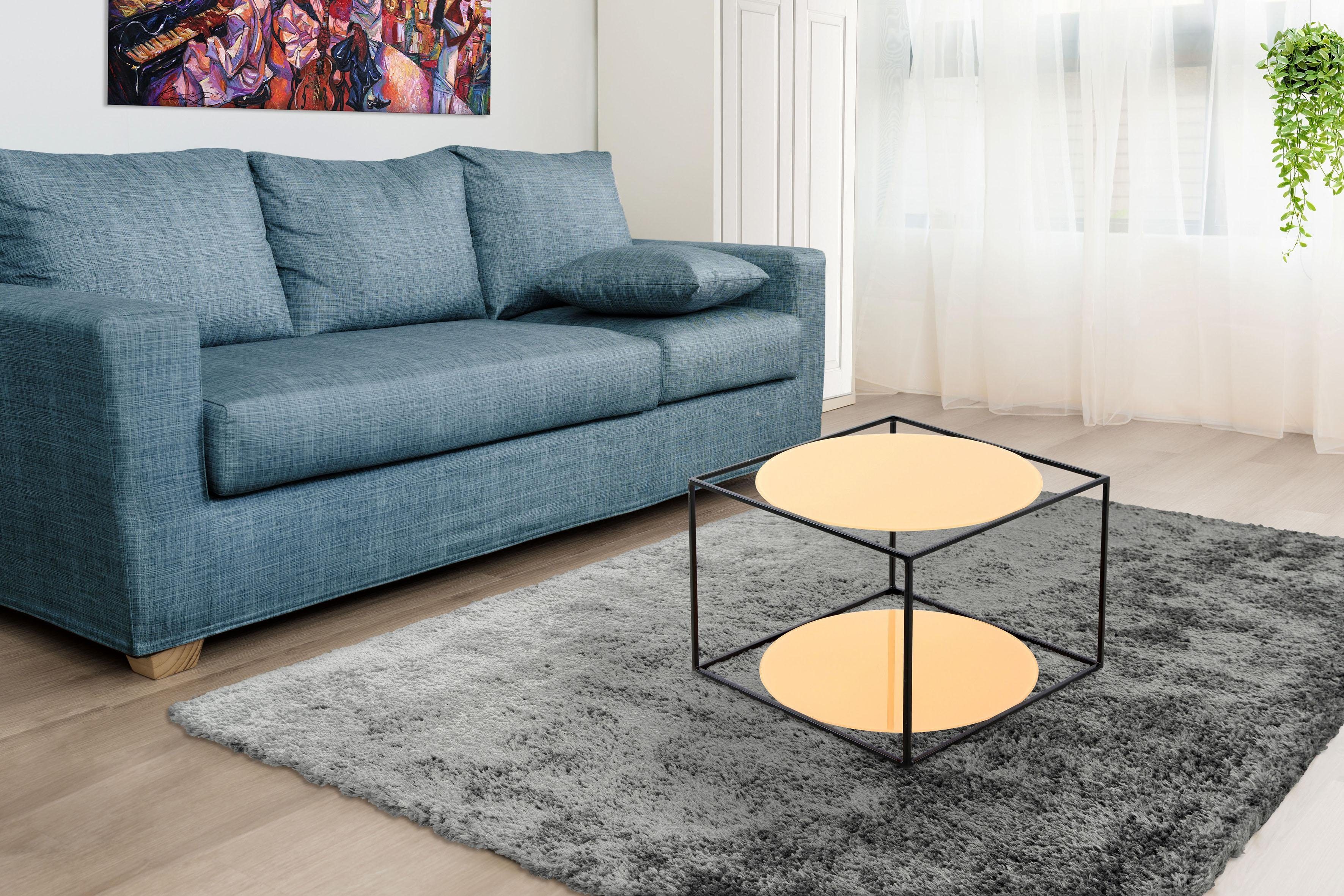 Kayoom Beistelltisch Cody, Beistelltisch in Würfelform, offenes, modernes Design (1-St), moderne Kubusform mit runden Ablageflächen aus Glas