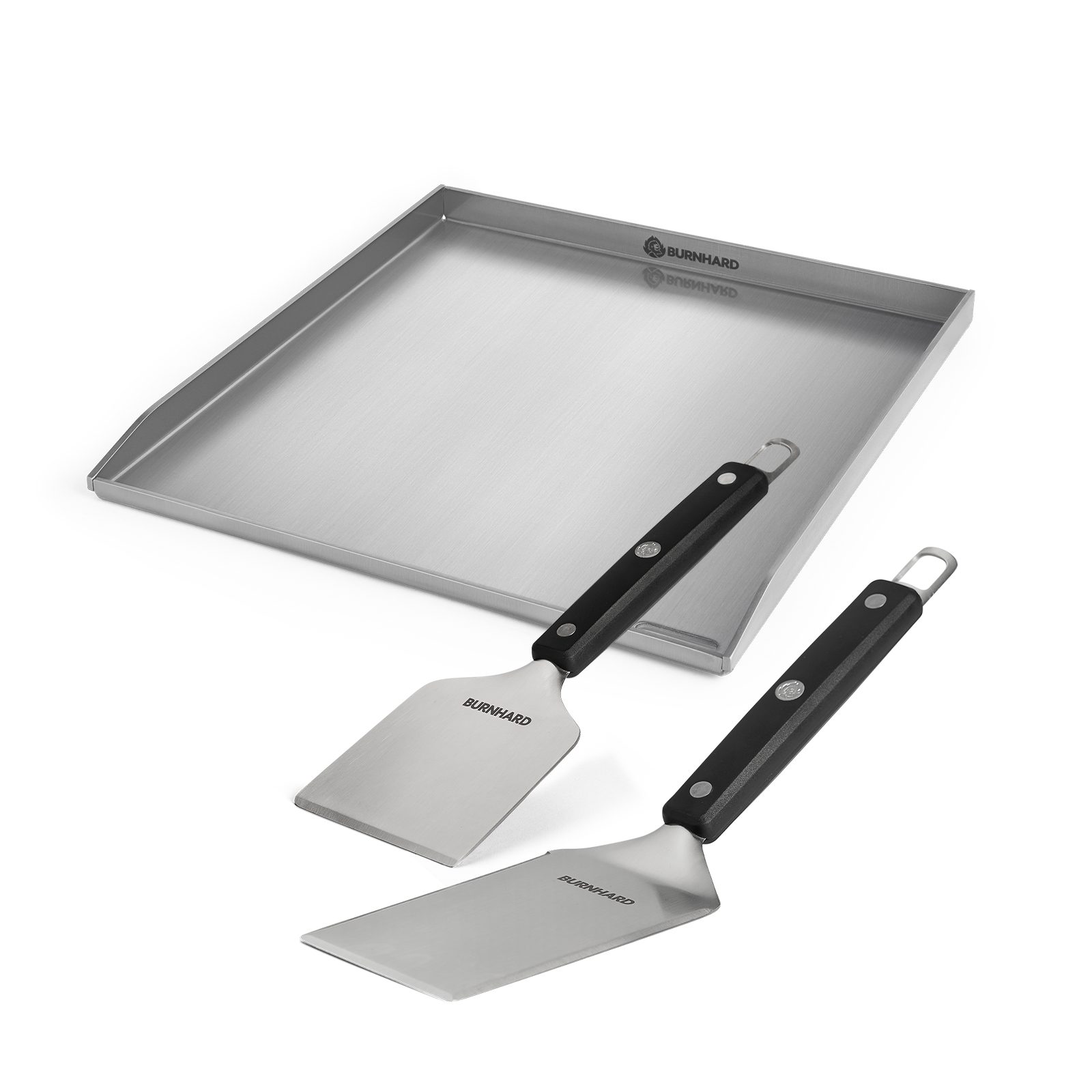 BURNHARD® Grillplatte Plancha Set 41,5 x 40,0 cm, 2tlg. Grillspachtel und Grillschaber Set