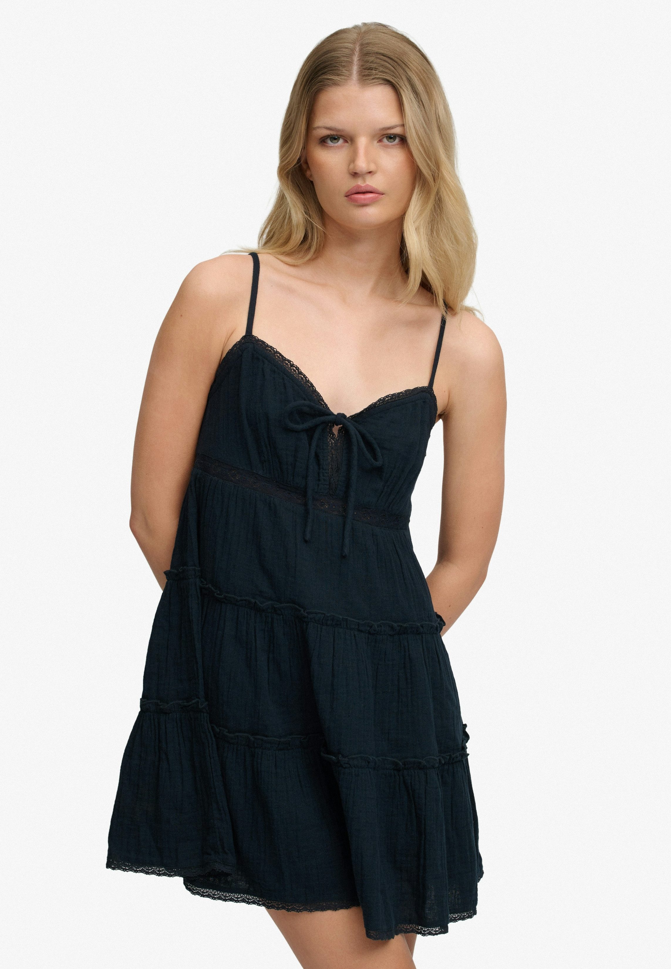 Superdry Damen Gestuftes Cheesecloth-minikleid Navy - Größe: 44