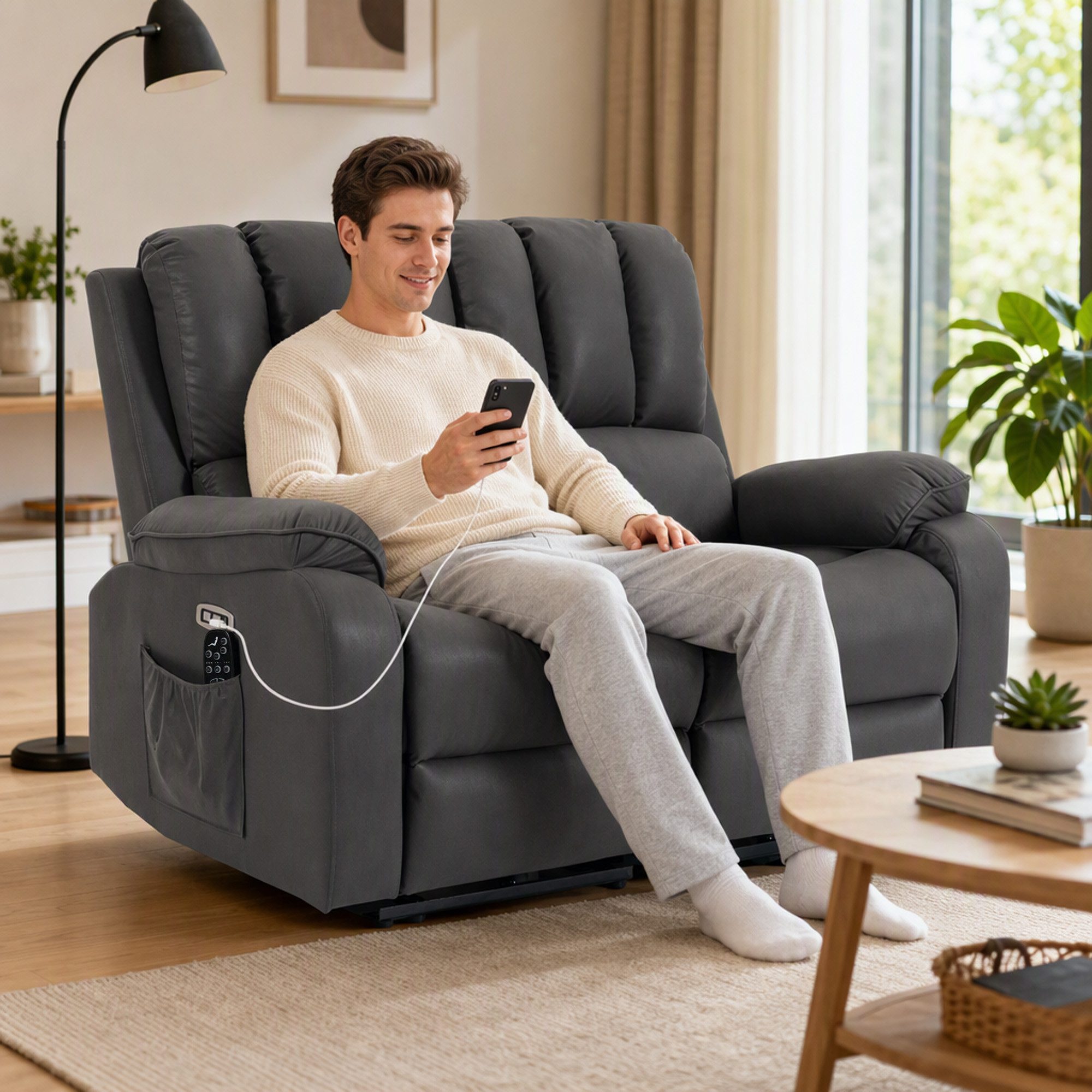 HOMCOM Massagesessel 2-Sitzer Elektrisches Relaxsofa mit Massage- und Heizfunktion (Set, 1-St., 2er Set), 2-Sitzer, elektrisch, Massage+Heizung, USB,USB-C