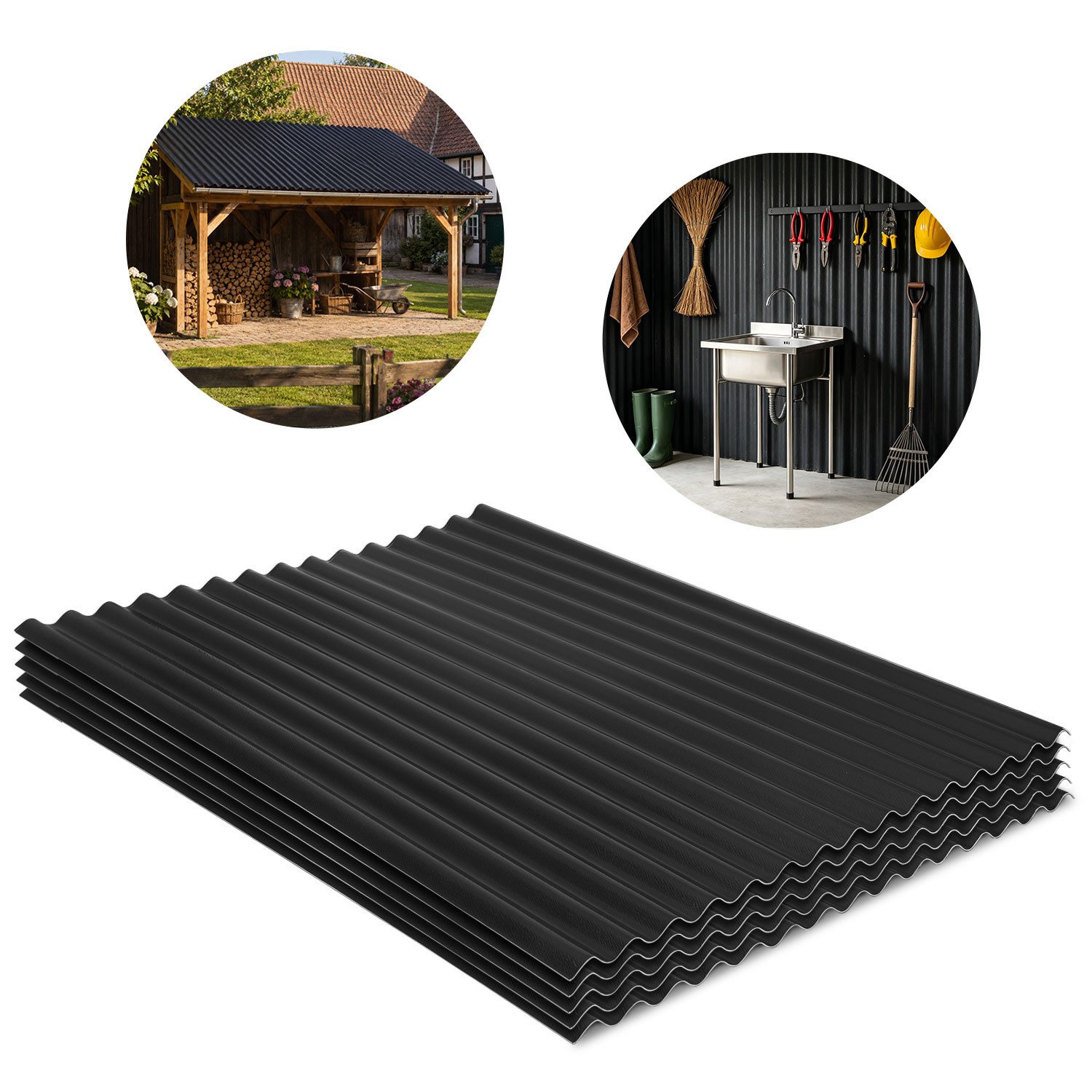 Clanmacy Wellplatte ASA Wellplatten 5er Set Anthrazitgrau 117 x 93 cm 1,5 mm für Carport, (5-St)