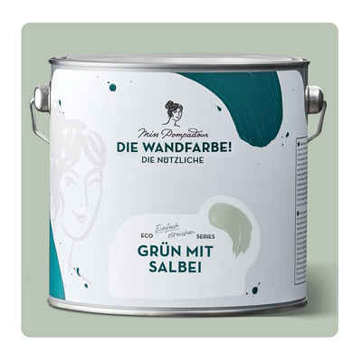 MissPompadour Wandfarbe Grün mit Salbei - abwaschbare Wandfarbe mit hoher Deckkraft 2,5 L, scheuerbeständig und wasserbasiert