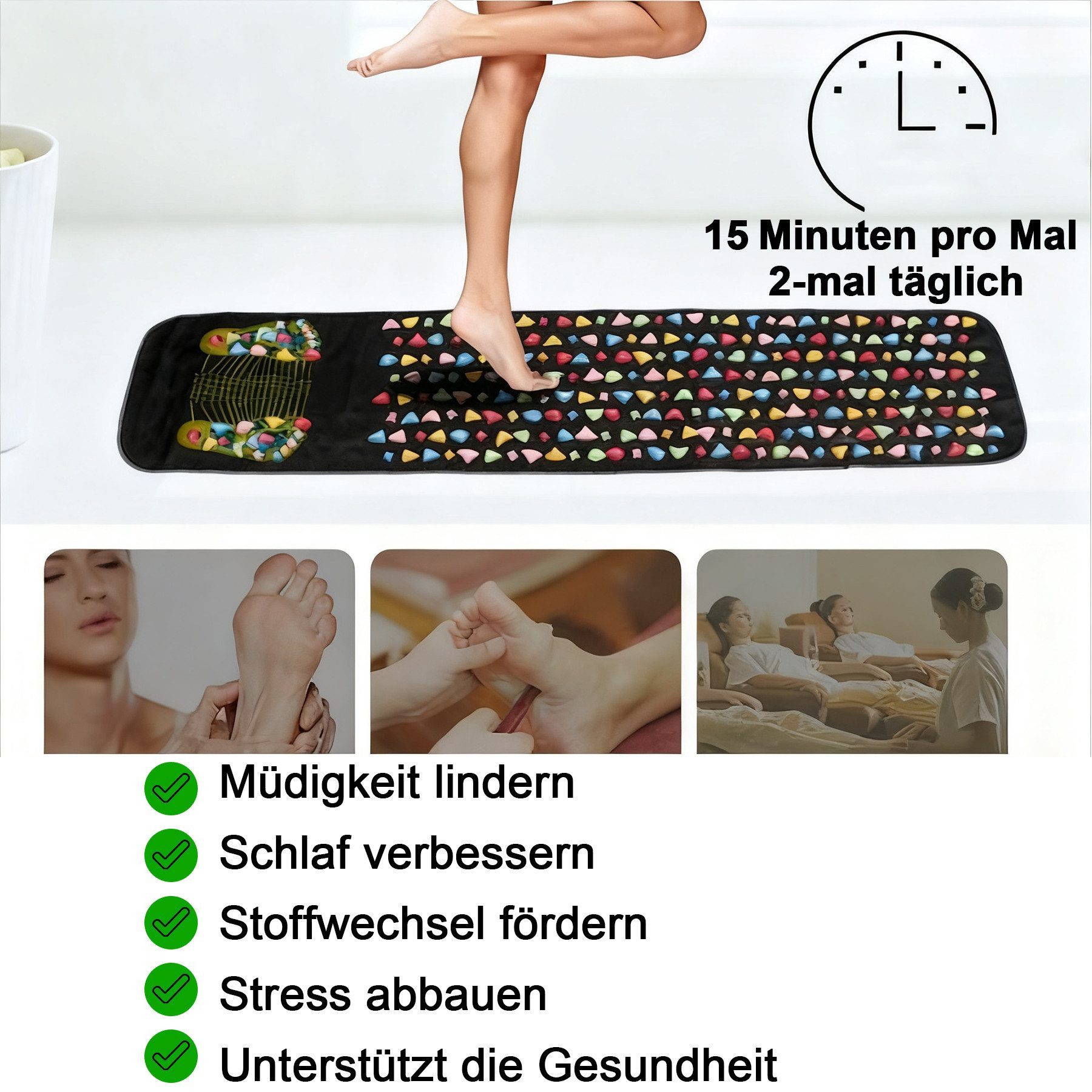 Mutig Fußreflexzonen-Massagematte Stehmatte mit Fußreflexzonenmassage,Regenerations- & Akupressurmassage, Fußreflexzonen-Massagematte und Fersensporn-Massagegerät, zur Linderung von Plantarfasziitis und Verbesserung der Durchblutung, 175x35 cm