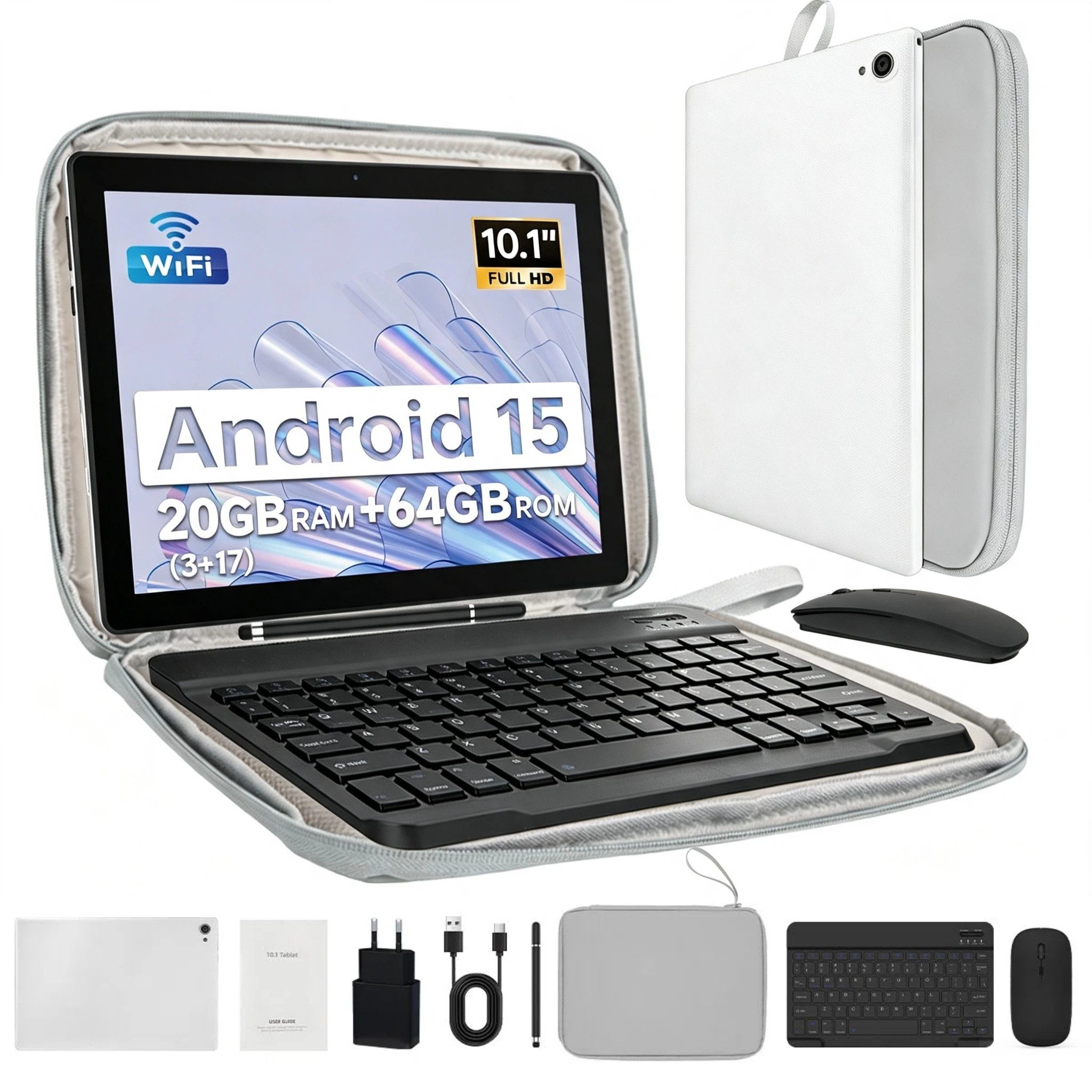 BUFO 10 Zoll 1280x800 HD 5000mAh WiFi 6 mit Tastatur, Maus und Stylus Tablet (10.1", 64 GB, Android 15, 5G WiFi, 20(3+17)GB RAM, Octa-Core Prozessor)