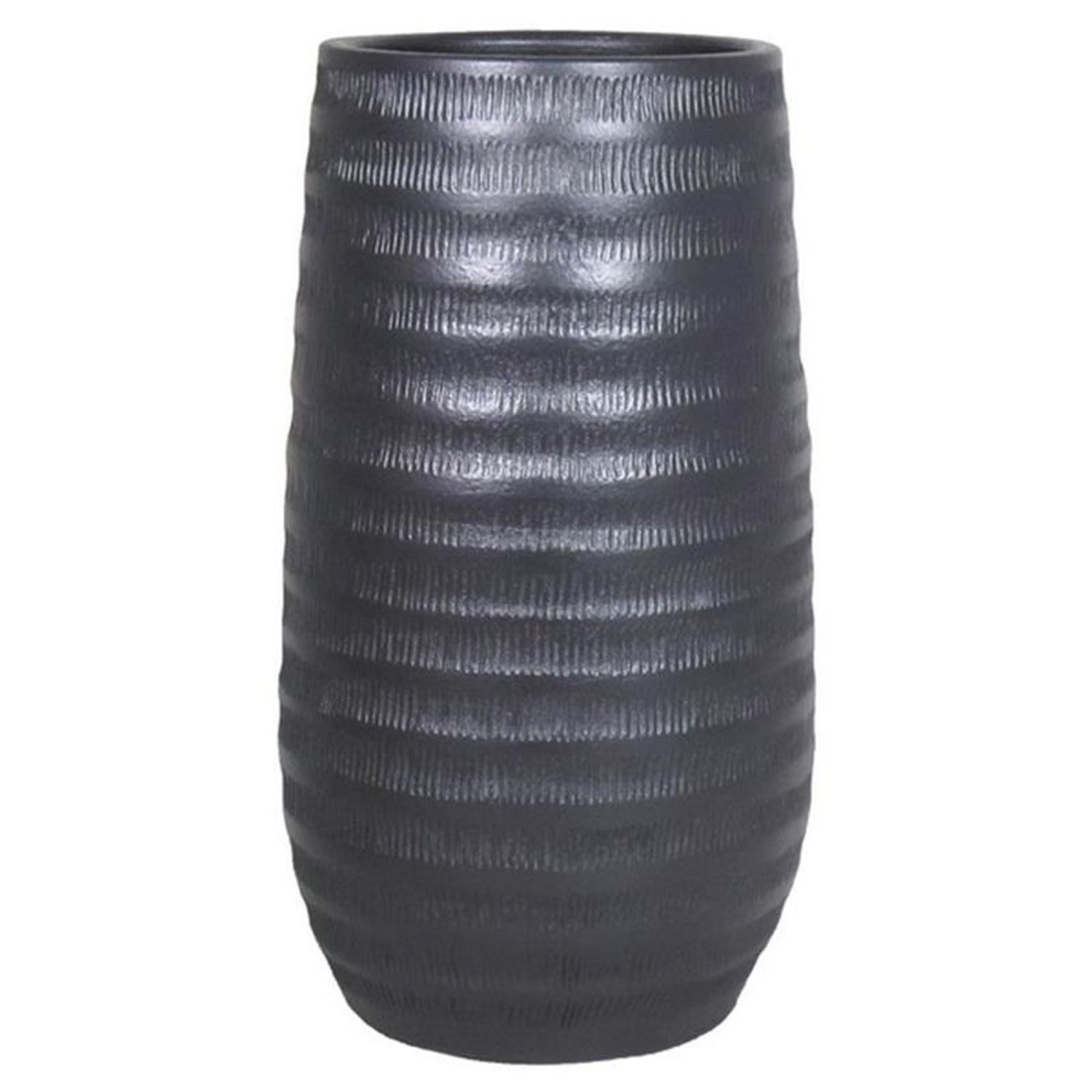 INNA-Glas Dekovase Keramik Pflanzvase mit Rillen, schwarz-matt, 40 cm, Ø 22 cm