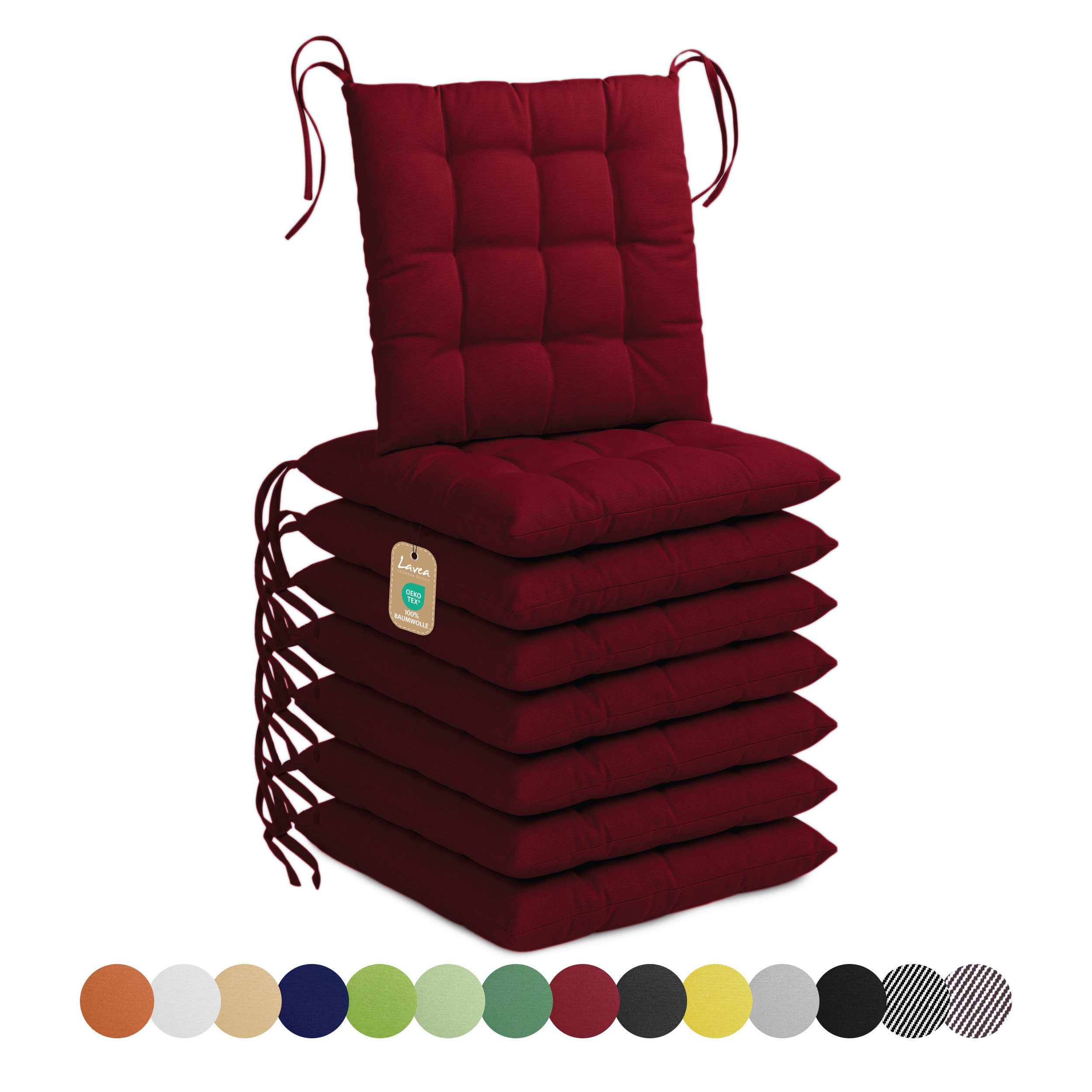 Lavea Stuhlkissen Lavea® Sitzkissen & Stuhlkissen 40x40 cm – 4er/8er Set, 40x40x3 cm, mit Stoffbändern, Indoor & Outdoor, für Garten & Balkon