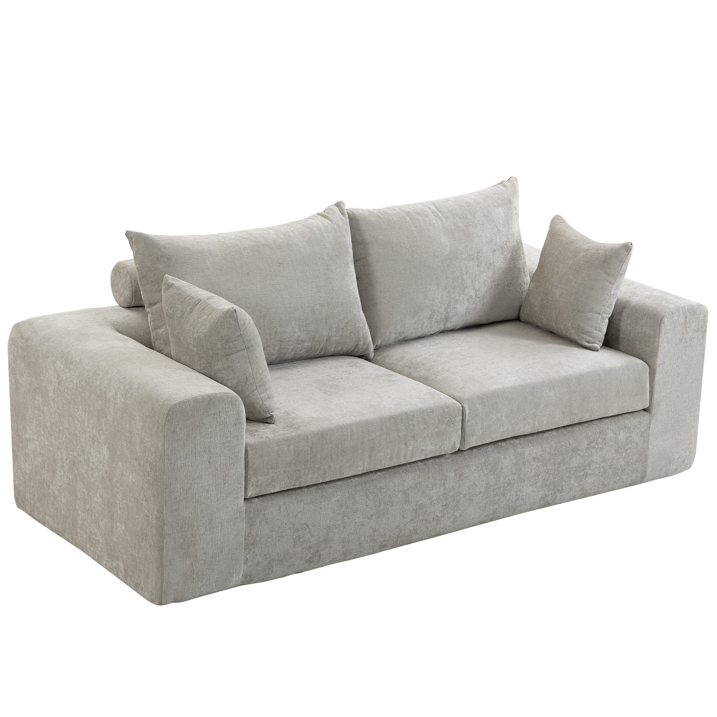 Sinaopus Schlafsofa 2-Sitzer Chenille Sofa mit Federpolsterung und Komfortkissen, Montagefreie Wohnzimmer-Couch mit weicher Schaumstoffpolsterung