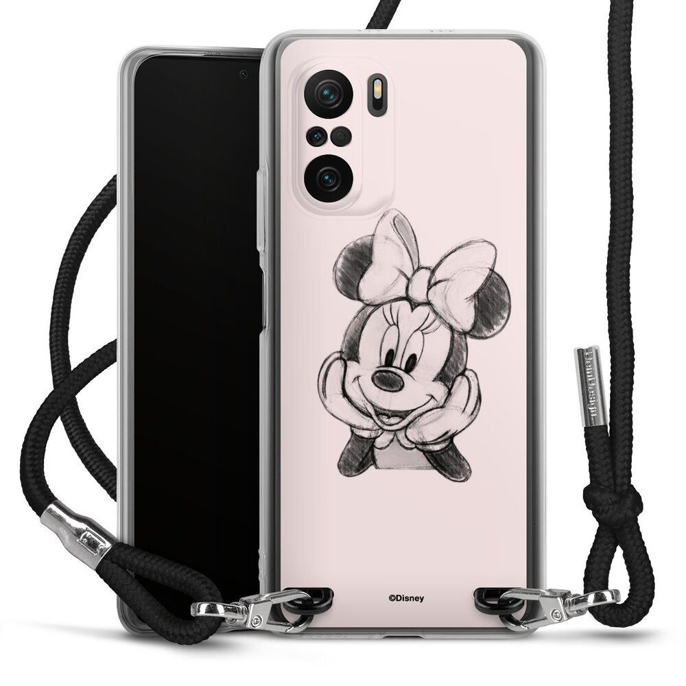 DeinDesign Handyhülle Minnie Mouse Offizielles Lizenzprodukt Disney Minnie Posing Sitting, Xiaomi Poco F3 Handykette Hülle mit Band Case zum Umhängen