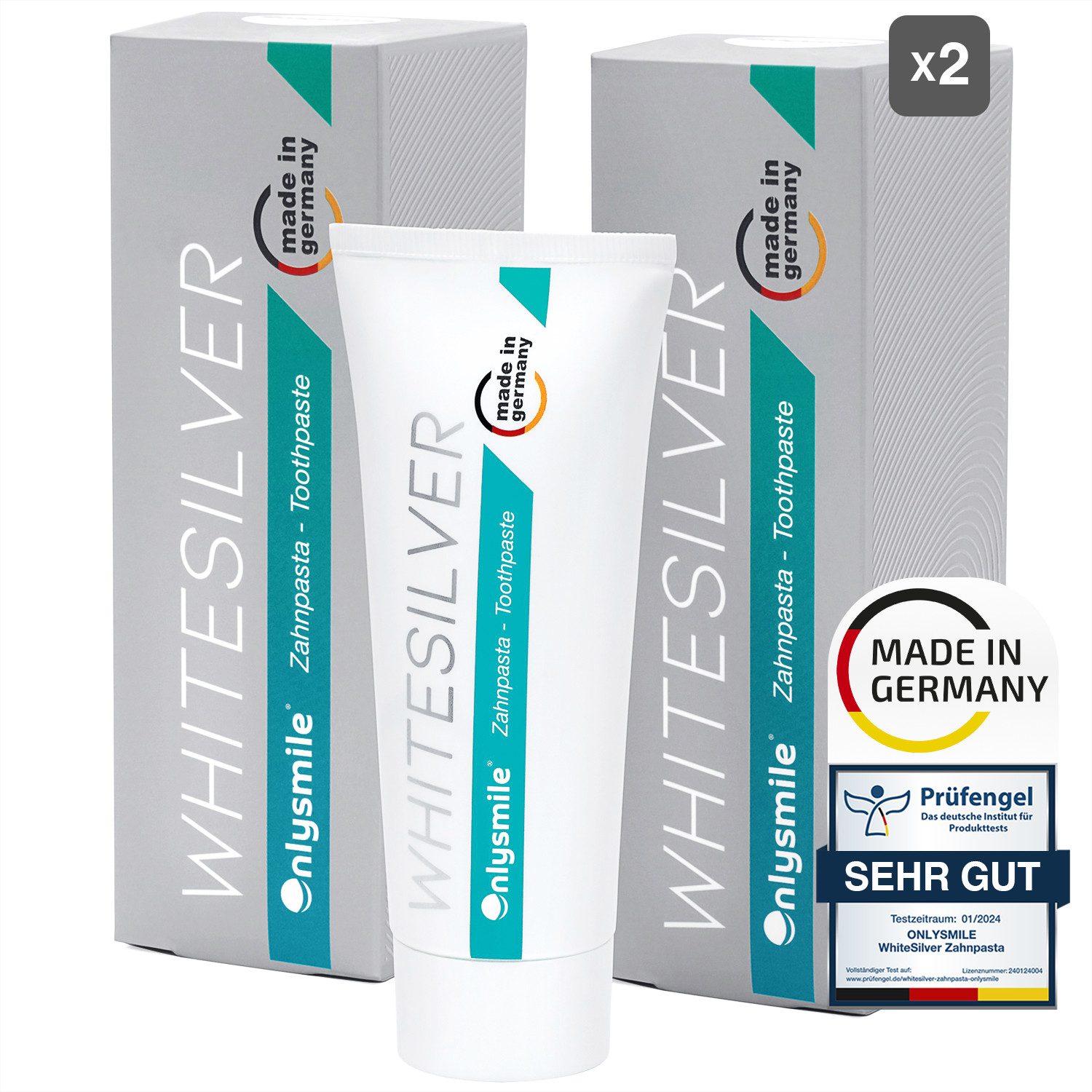 OnlySmile Zahnpasta mit Silber - Optimale tägliche Zahnreinigung für Kariesschutz, (2-St)