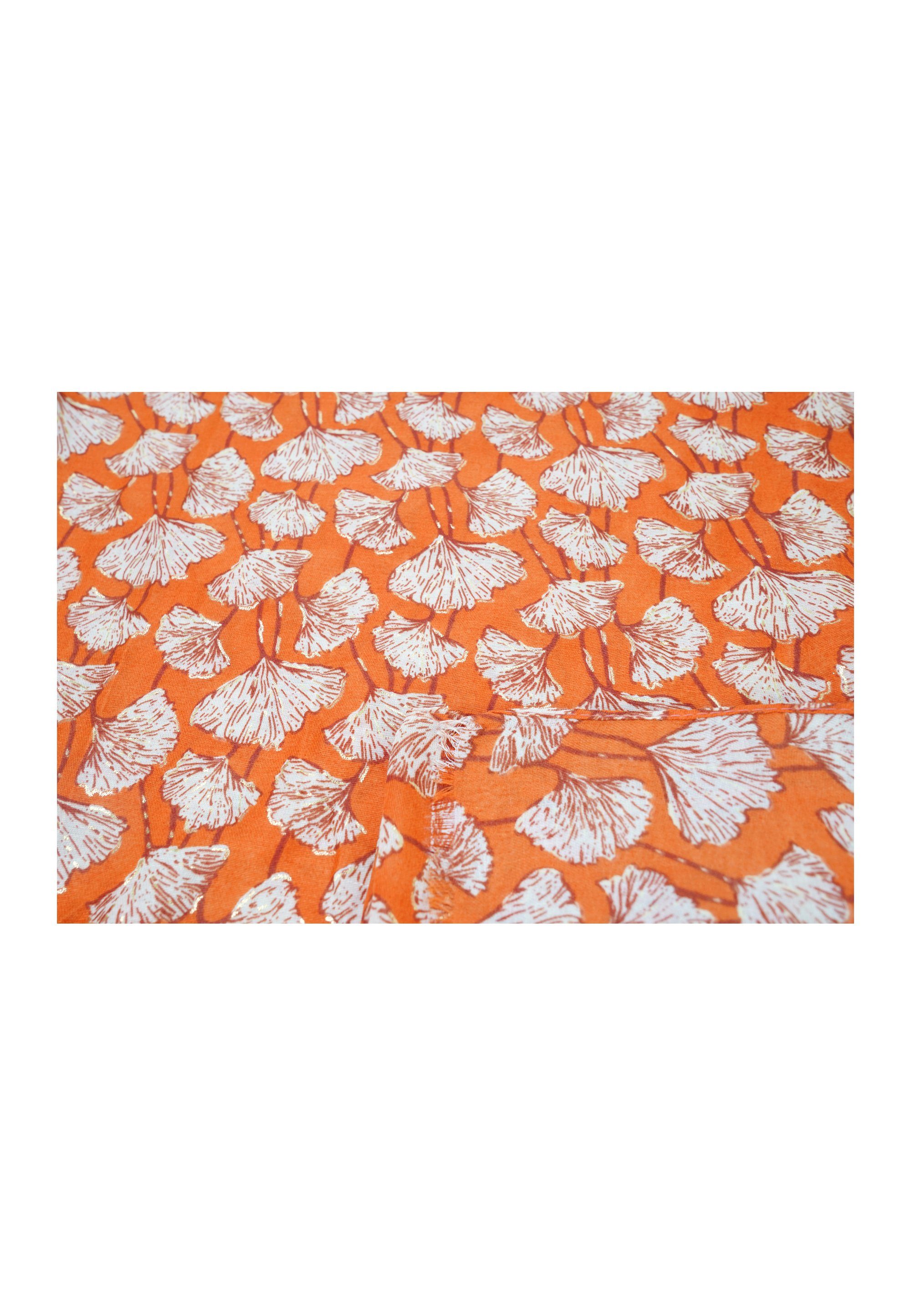 Modeschal und orange CLOVER, Botanik-Print mit Metallic-Effekt Harpa