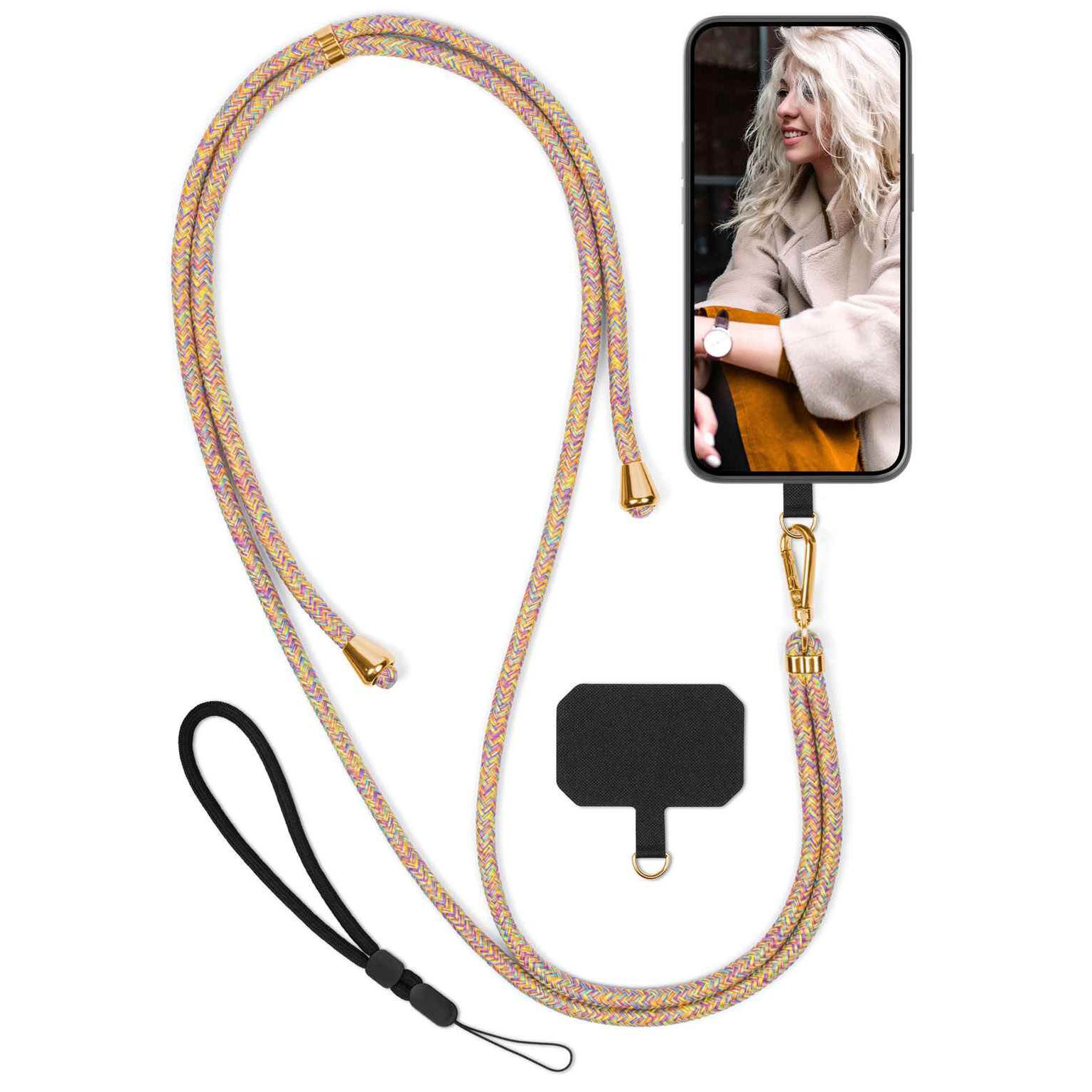 moex Handykette für iPhone 12 Pro Max Handyband ohne Hülle Unleash Bunt 6,7 Zoll, Umhängeband mit Karabiner Handy Kette zum Umhängen Band abnehmbar