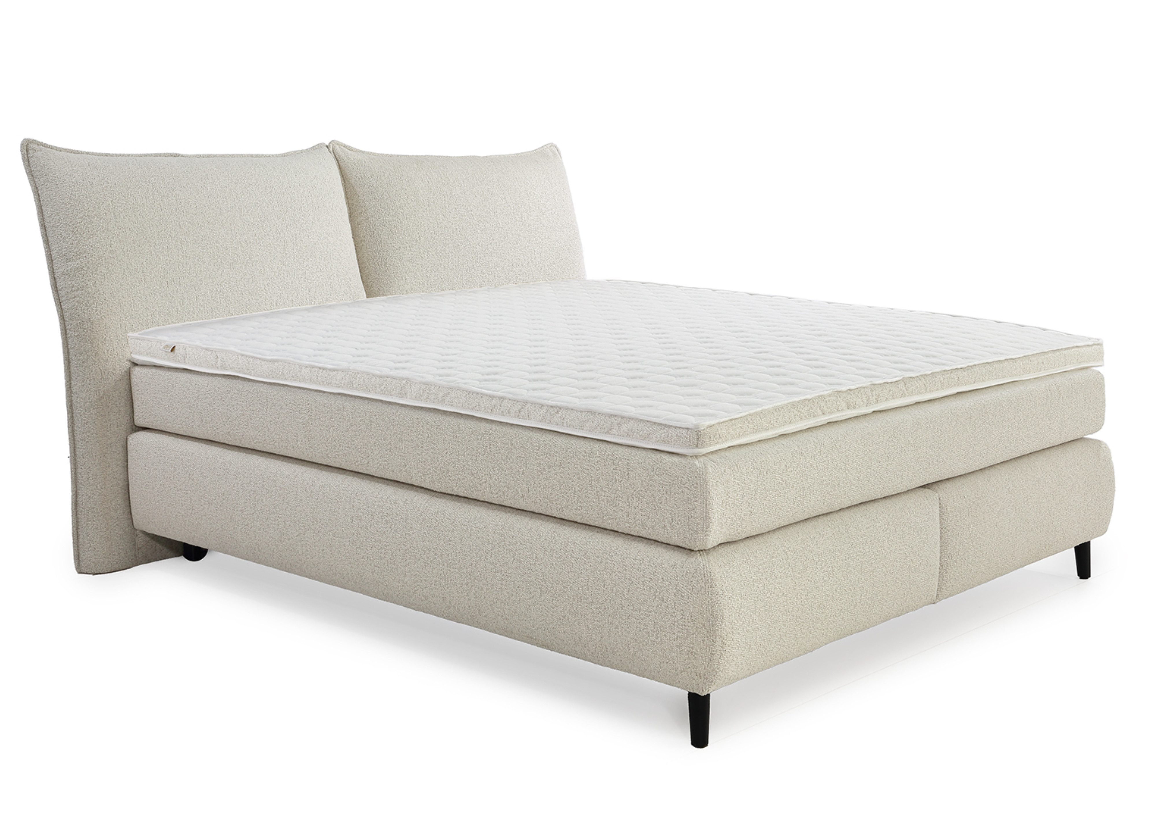 luma-home Boxspringbett 20020 (180x200 cm, Kopfteil mit elegantem Keder, Bezug Flachgewebe Beige Grau, Bonell-Federkernpolsterung), 7-Zonen-Tonnentaschen-Federkernmatratze H3+H4 inkl. Topper
