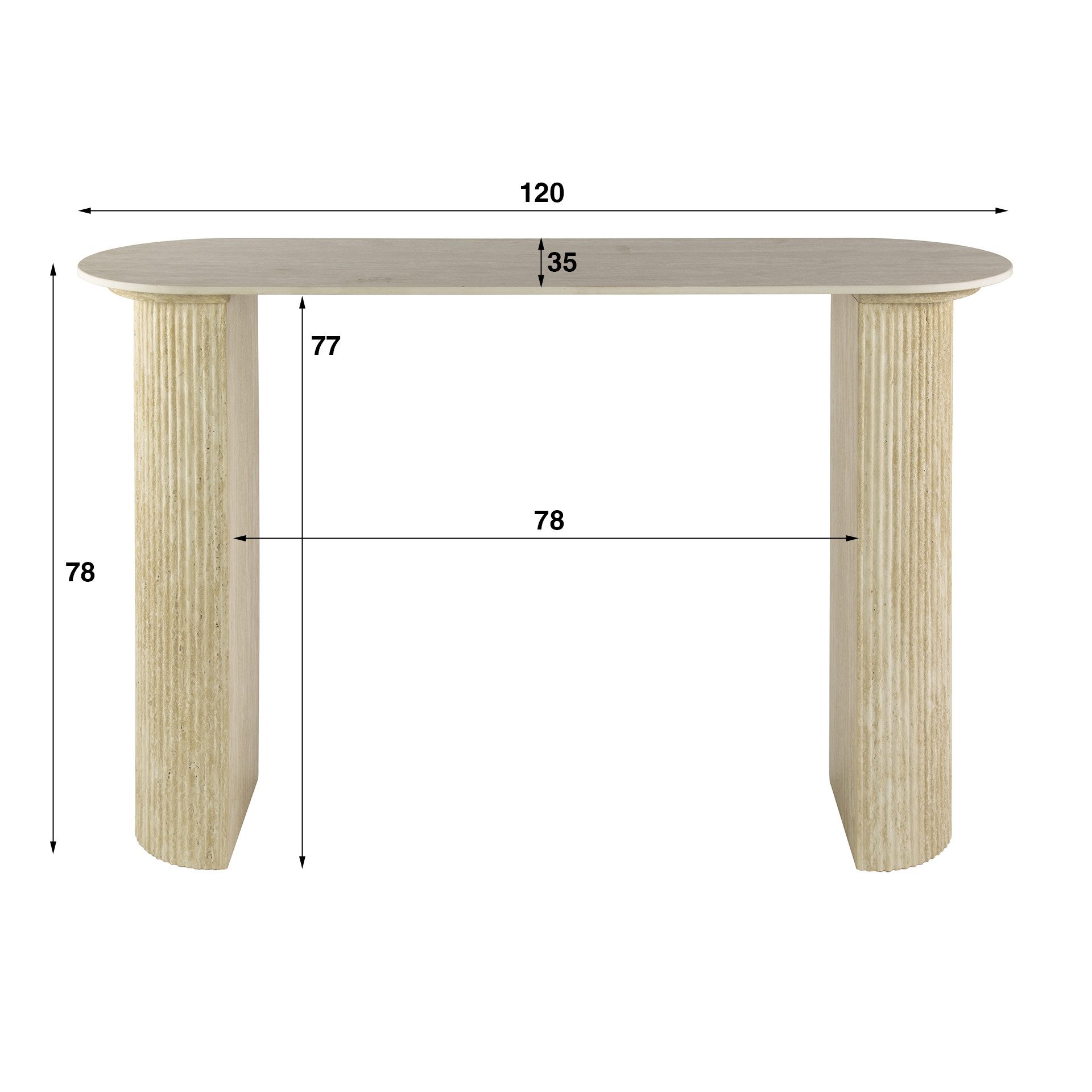 Maison ESTO Konsole VELANO Konsolentisch 120 cm Travertinoptik mit Keramikplatte Flurtisch, Organisch geformtes Säulengestell – Bild 3 von 4