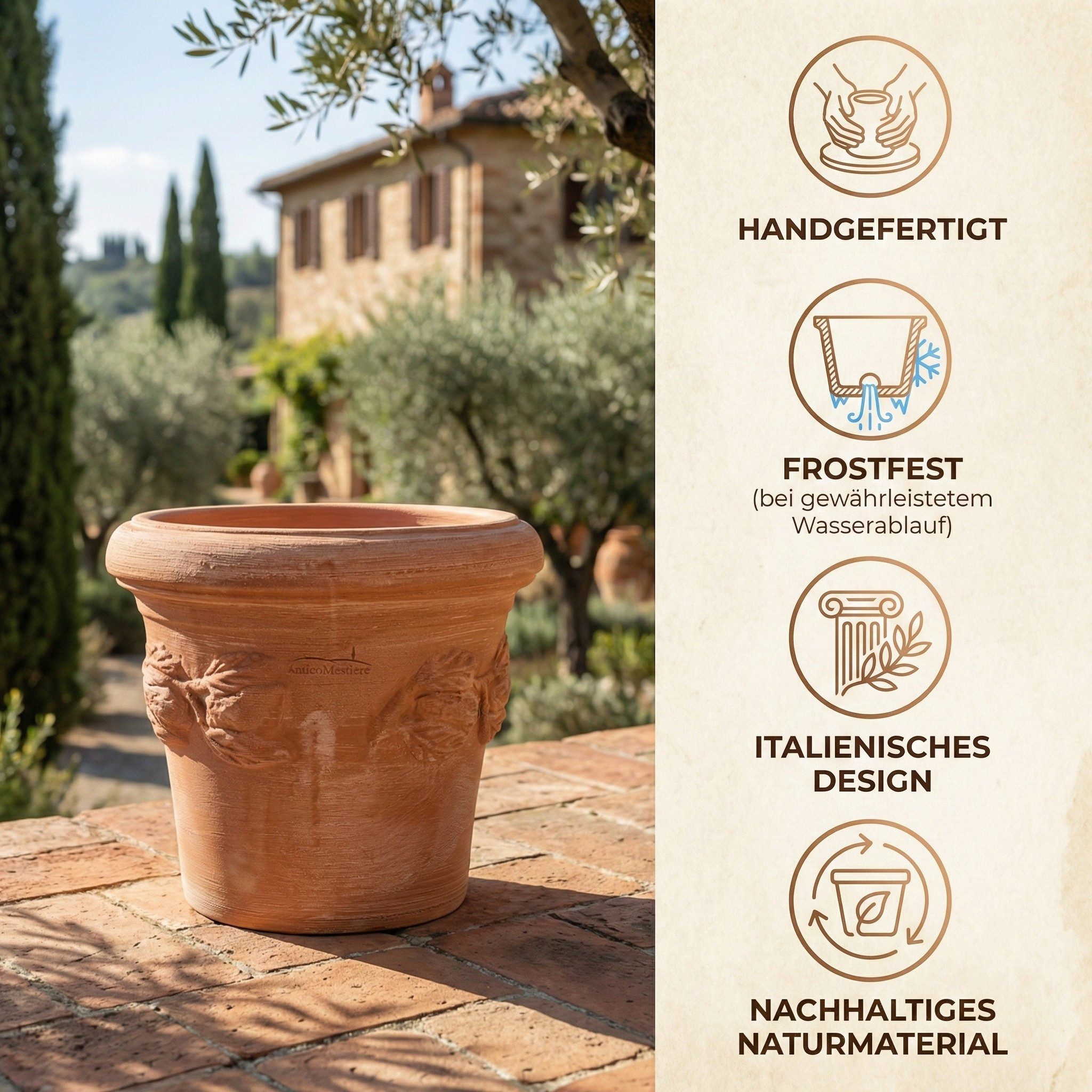 Teramico Blumentopf Pflanzgefäß Terrakotta "Limone" – Ø 26 cm – Handgefertigt (1 St), Frostfest, UV-Fest – Bild 5 von 5