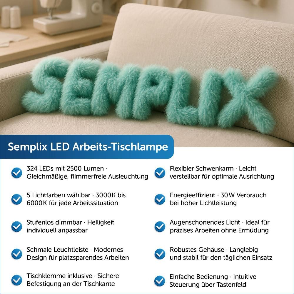 Semplix LED Arbeitslicht - Arbeits-Tischlampe weiß (324 LED/ Tischklemme)