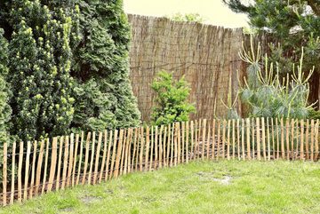sunnypillow Gartenzaun Staketenzaun mit Pfosten aus Haselnuss imprägnierter Zaun, Höhe 35 cm Länge 500 cm Lattenabstand: 7-8 cm