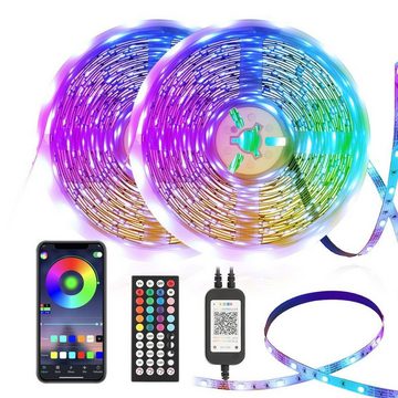 LETGOSPT LED-Streifen LED Strip 5m / 10m, Bluetooth/Wif RGB Lichterkette Dimmer, 5050 Bluetooth, App-Steuerung, Dimmbar, Musik Sync, Timer-Einstellung