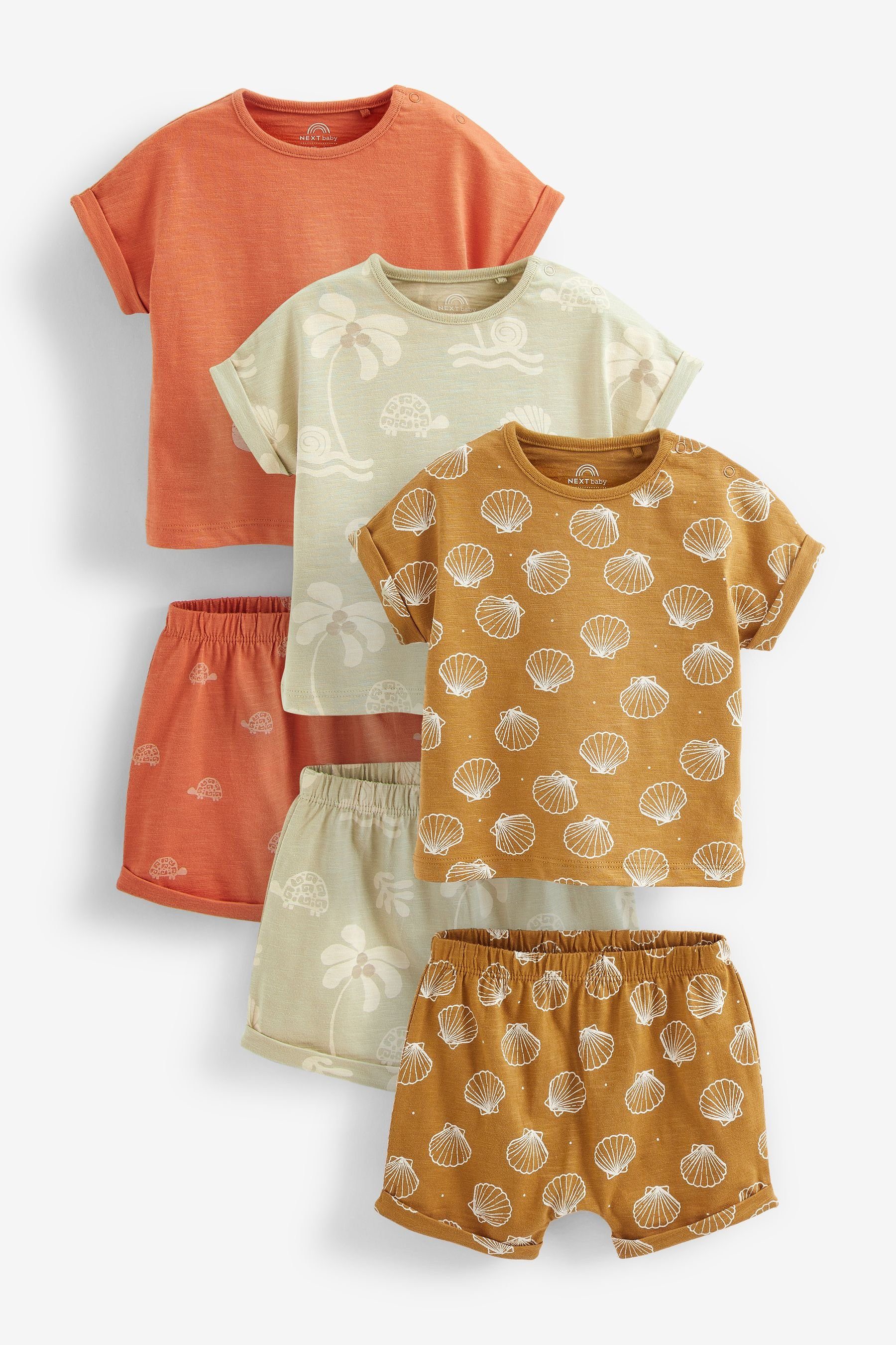 Next T-Shirt & Shorts Baby T-Shirts und Shorts, 6-teiliges Set (6-tlg) Green/Yellow Safari