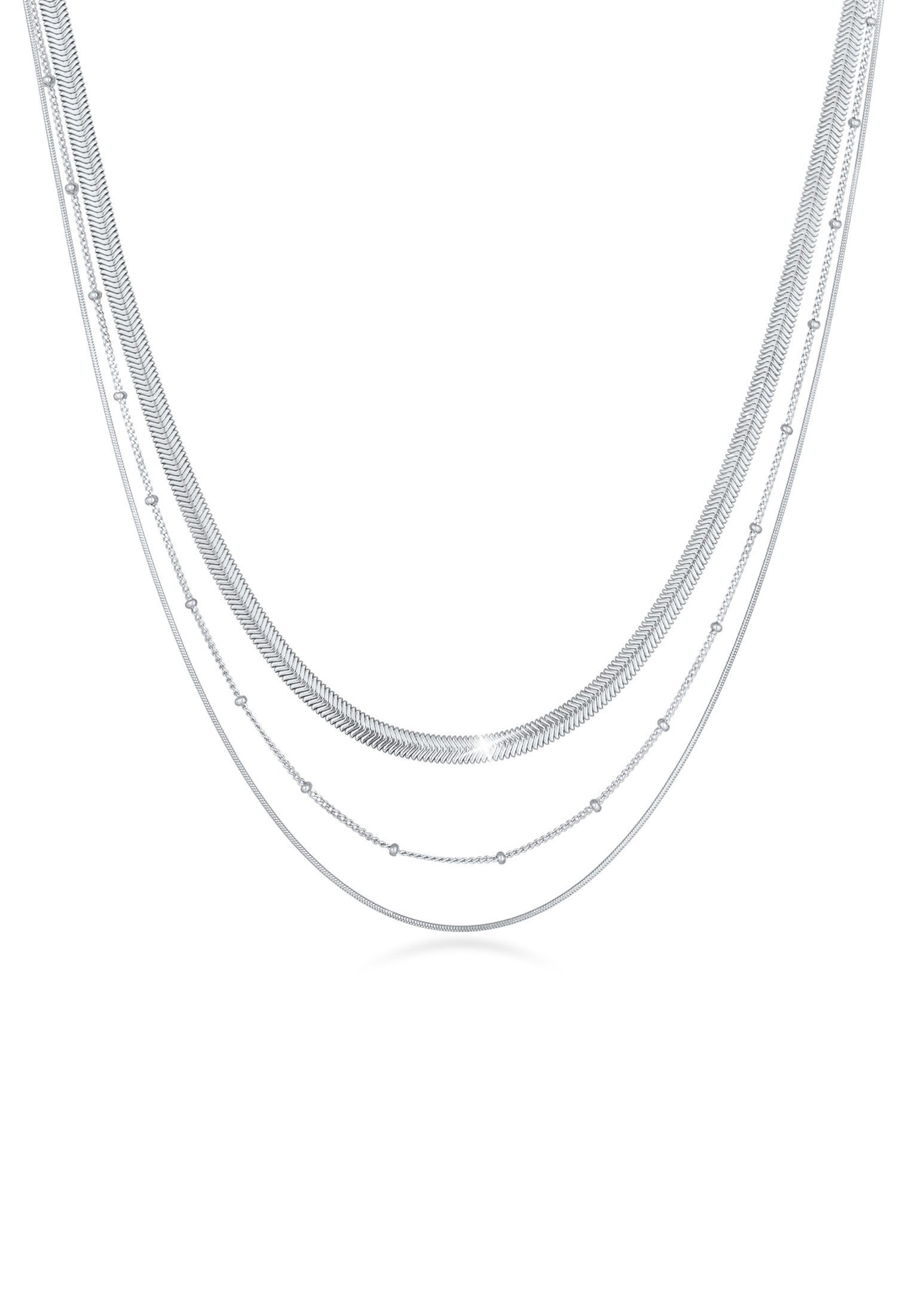 Elli Premium Ketten-Set Halskette Layer 3-reihig Flach Rund Kugelkette 925 Sterling Silber