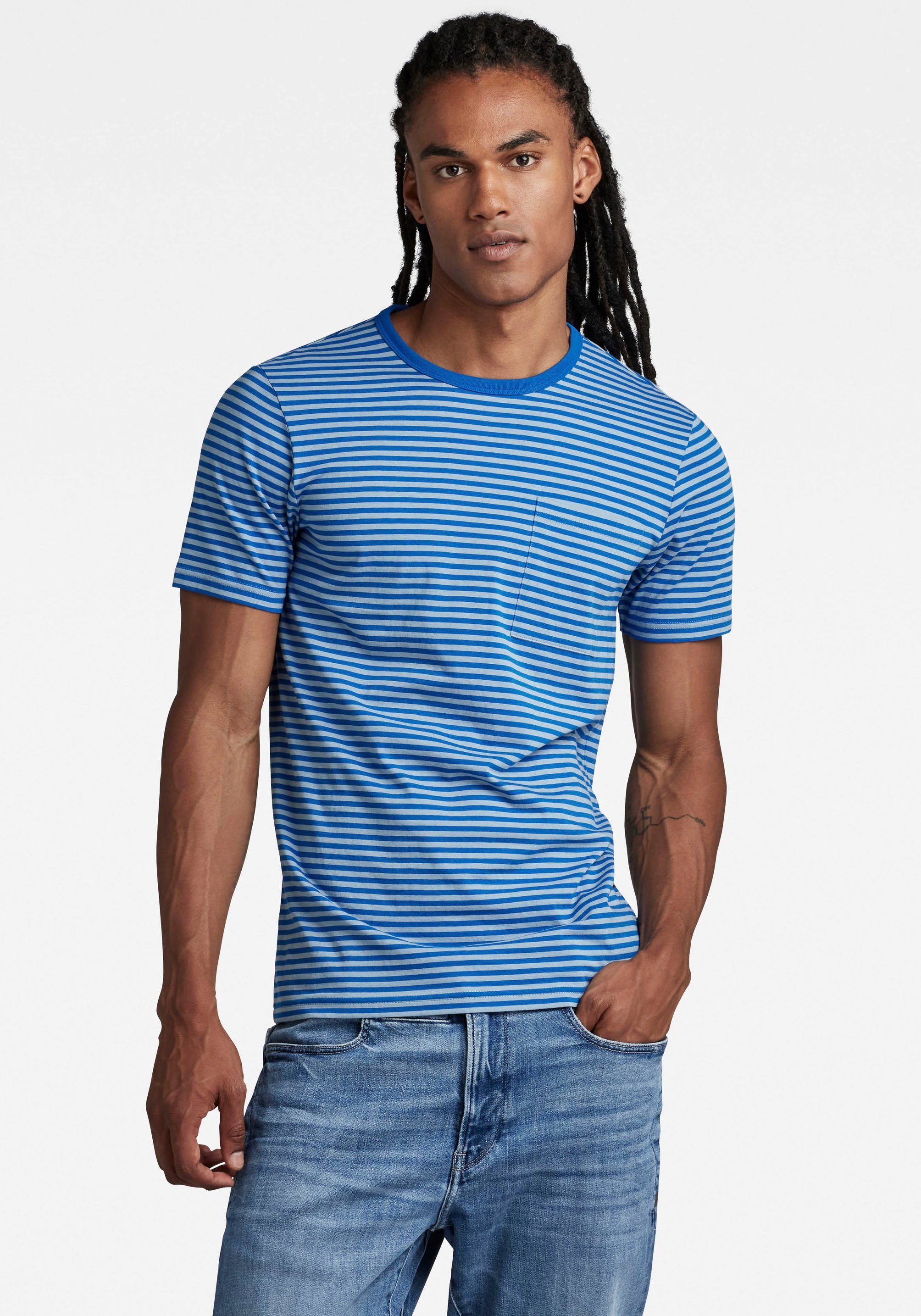 G-Star RAW T-Shirt Stripe Slim Lake/ lapis blue stripe | T-Shirts