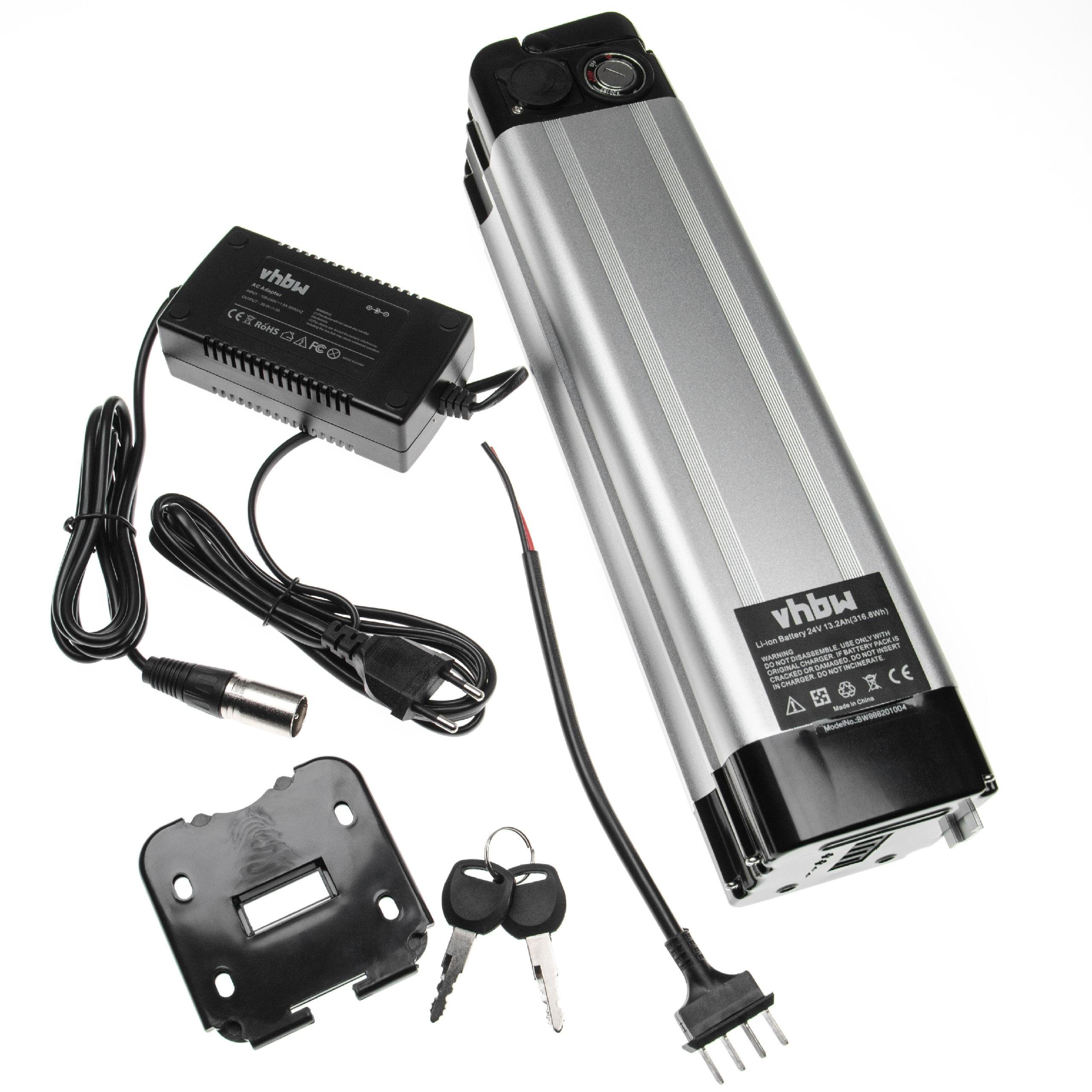 vhbw Akku für Fahrrad / E-Bike (13,2 Ah, 24 V, Li-Ion) E-Bike Akku Akku Li-Ion 13200 mAh (24 V), Leistungsfähiger Austausch-Akku für Pedelec, Fahrrad, E-Bike + Charger