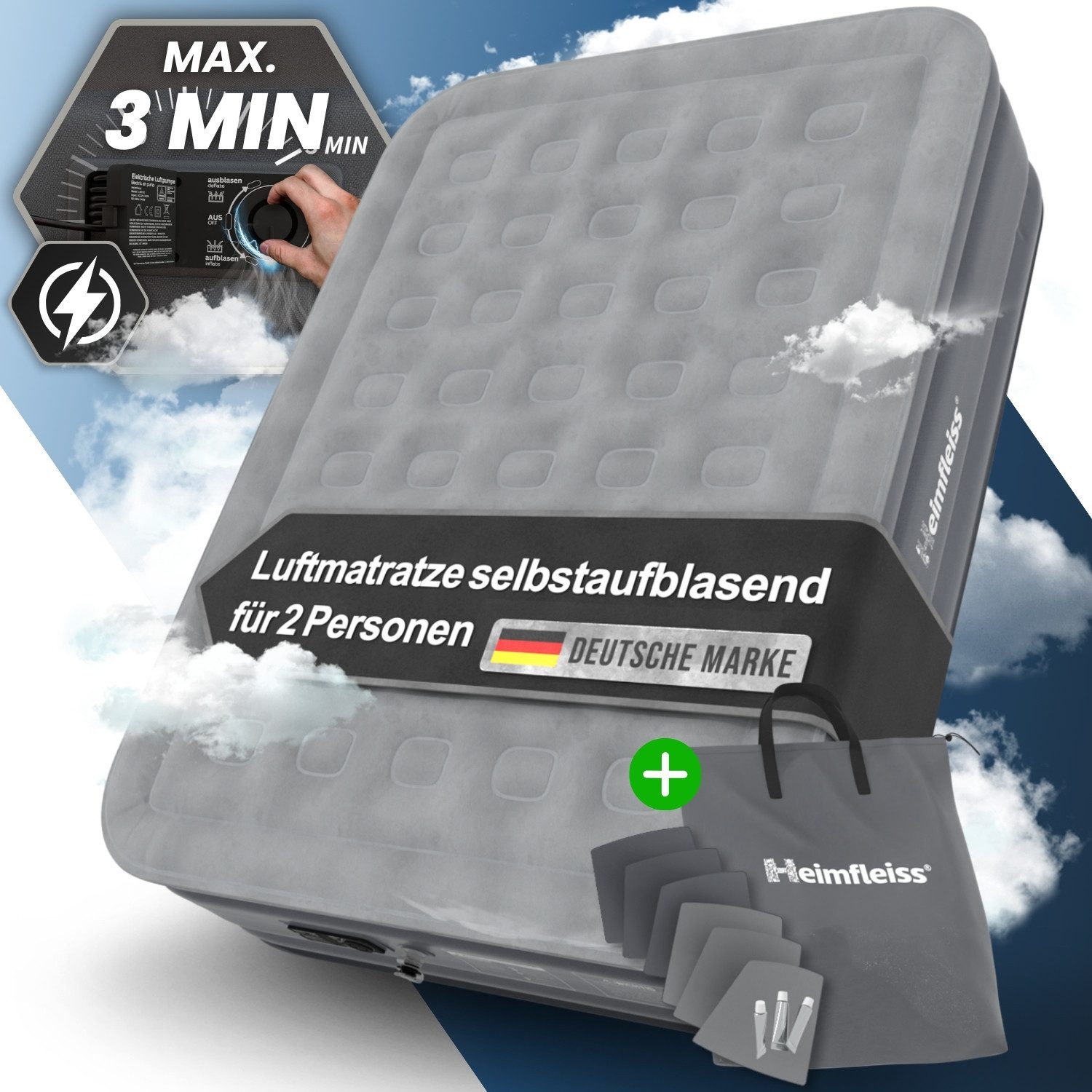Heimfleiss® Luftmatratze Luftmatratze Selbstaufblasend – Grau, günstig online kaufen