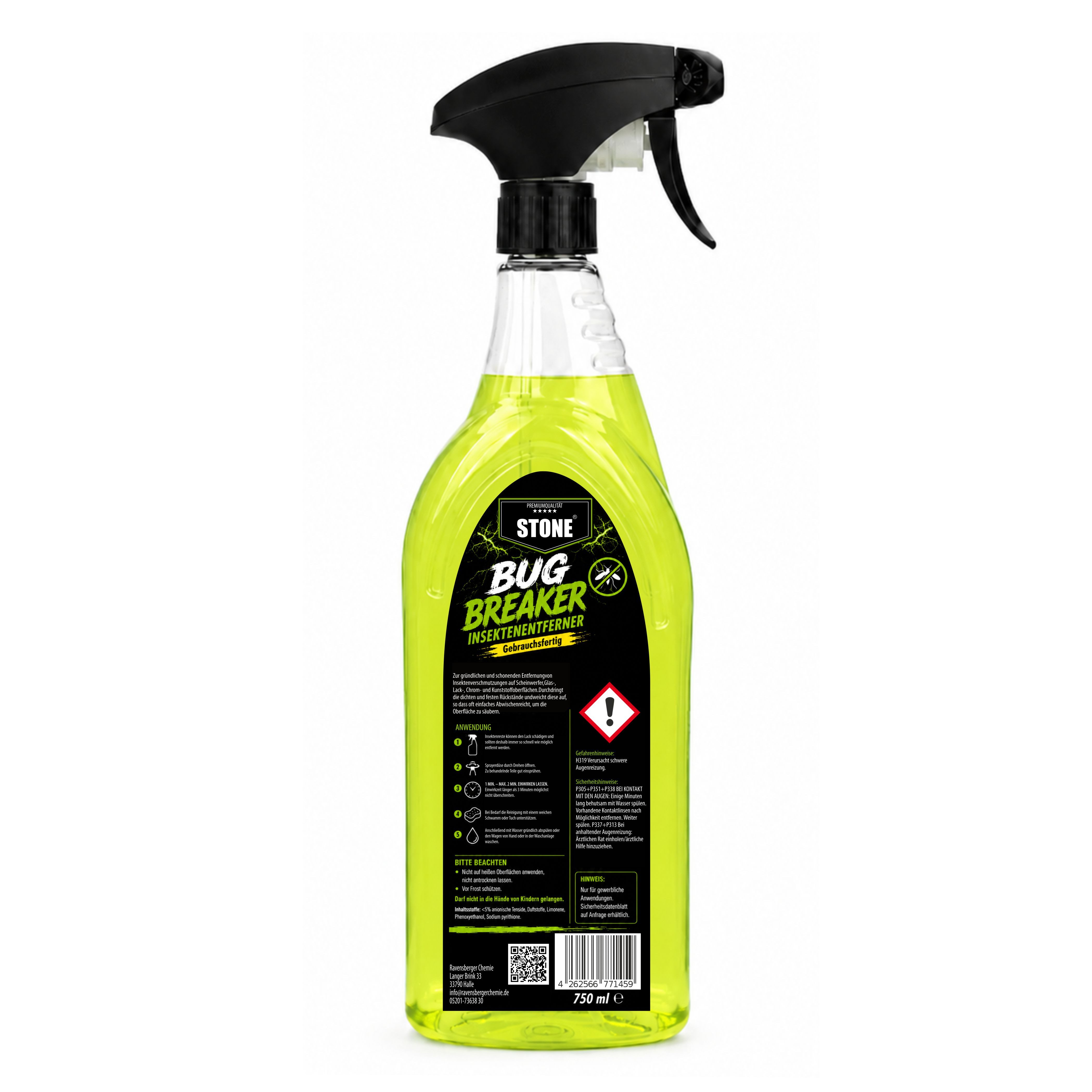 STONE Bug Breaker Insektenreiniger - 750 ml Insektenentferner (1-St. Gebrauchsfertiger Insektenreiniger für Lack, Glas & Kunststoff)
