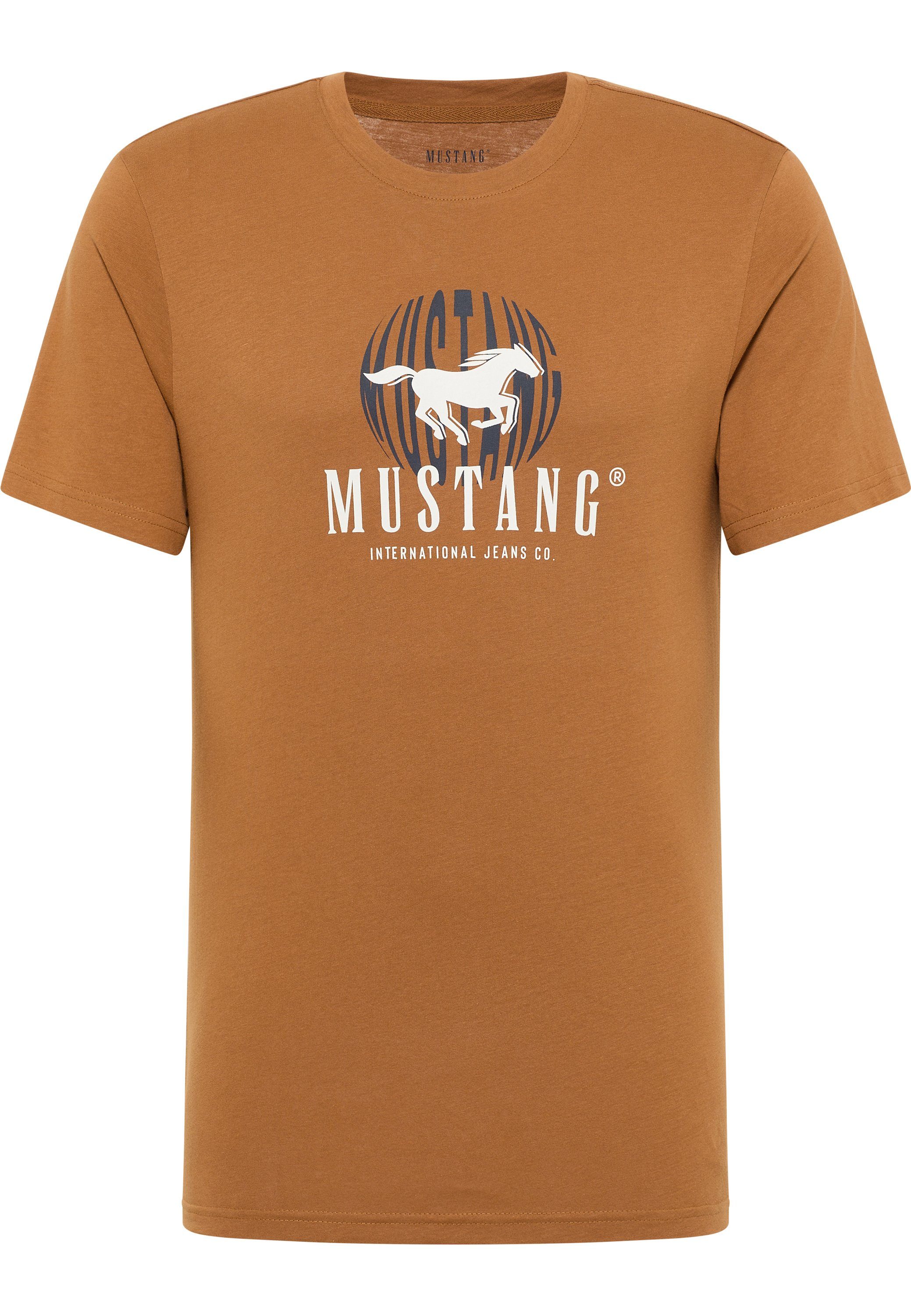 MUSTANG Kurzarmshirt Mustang Print-Shirt hellbraun