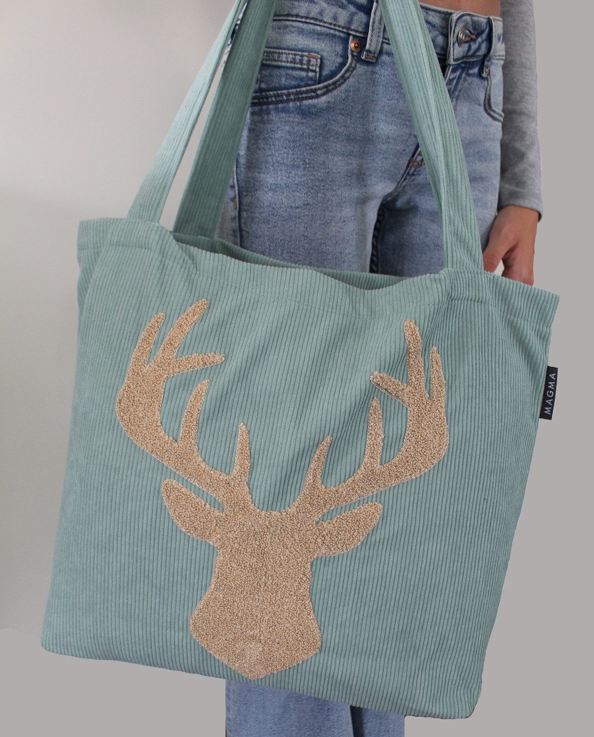 Magma Heimtex Umhängetasche Cordstofftasche Pixie 3D-Effekt getuft Tiermotiv Hund Katze Hirsch (1-teilig, 1-tlg., Maße: ca. 48 x 12 x 36 cm (L x B x H), Einkaufstasche Shopper tote bag