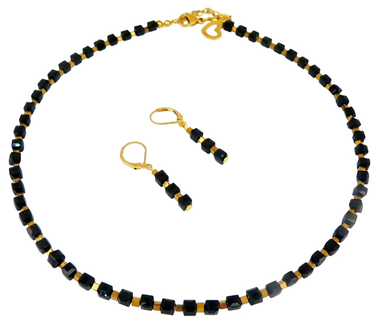traumschmuck Schmuckset 096a 2er Schmuckset Würfel Cube Glas schwarz Hämatit goldfarben (incl. Schmuckbox), handgefertigt, Made in Germany