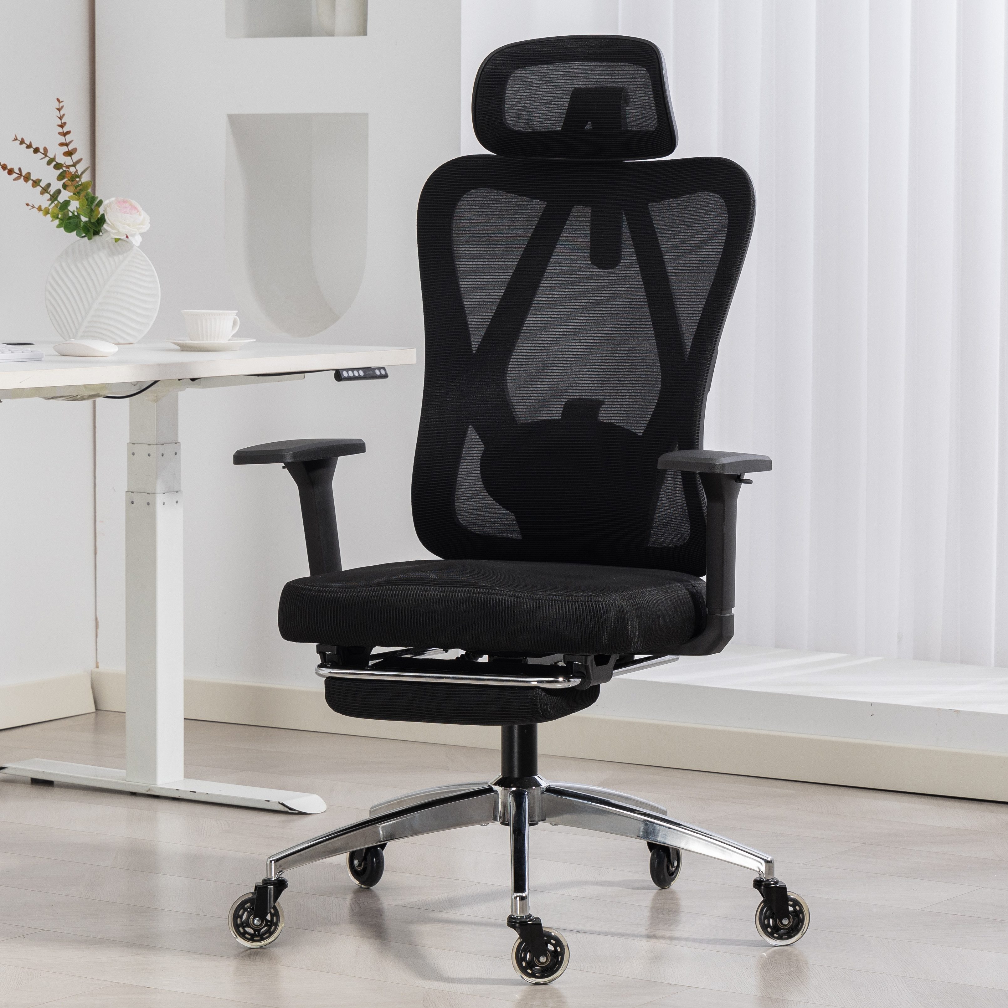 AMBINESS Bürostuhl Schreibtischstuhl, verstellbare Armlehnen & Kopfteil, 6 Modelle (Ergonomisch, stufenlos verstellbare Lendenstütze), inkl. 2 Rollensets, bis 150kg