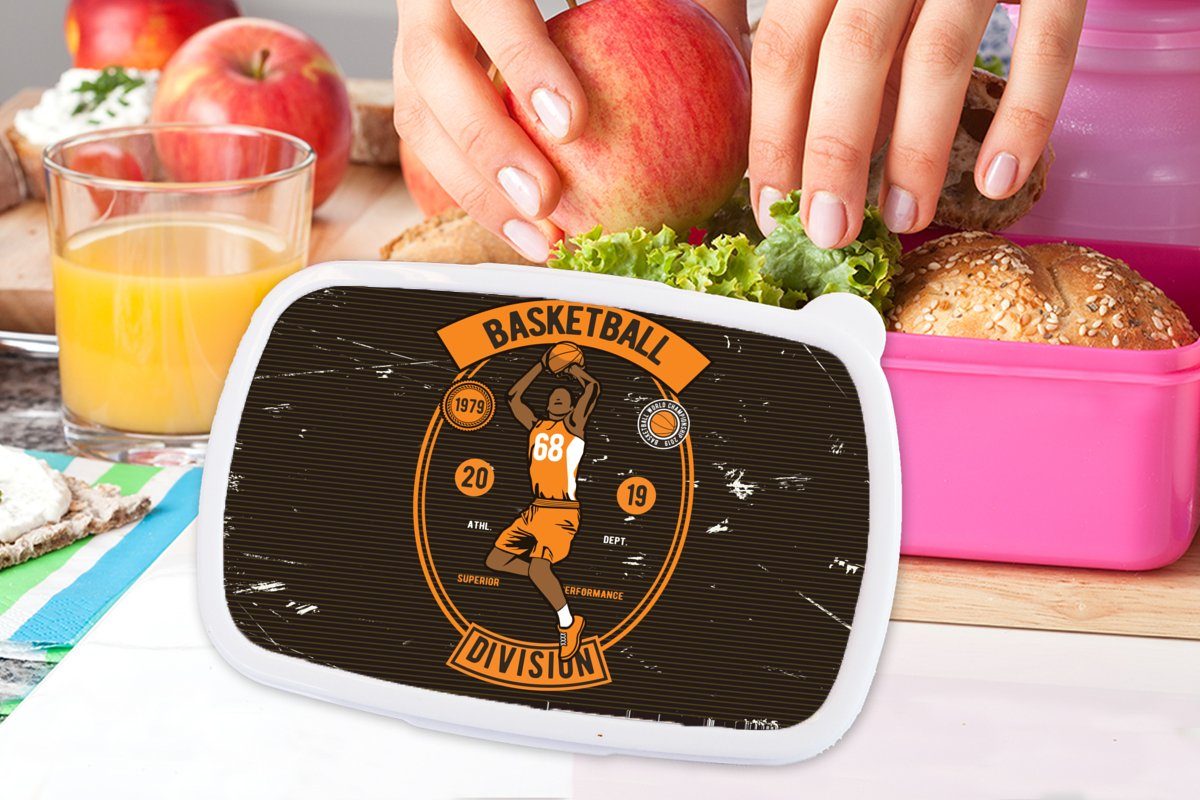 MuchoWow Lunchbox Schwarz, Erwachsene, Kinder, Retro rosa - Mädchen, Kunststoff (2-tlg), Orange - Brotbox - Brotdose für Basketball Snackbox, - Mancave Kunststoff