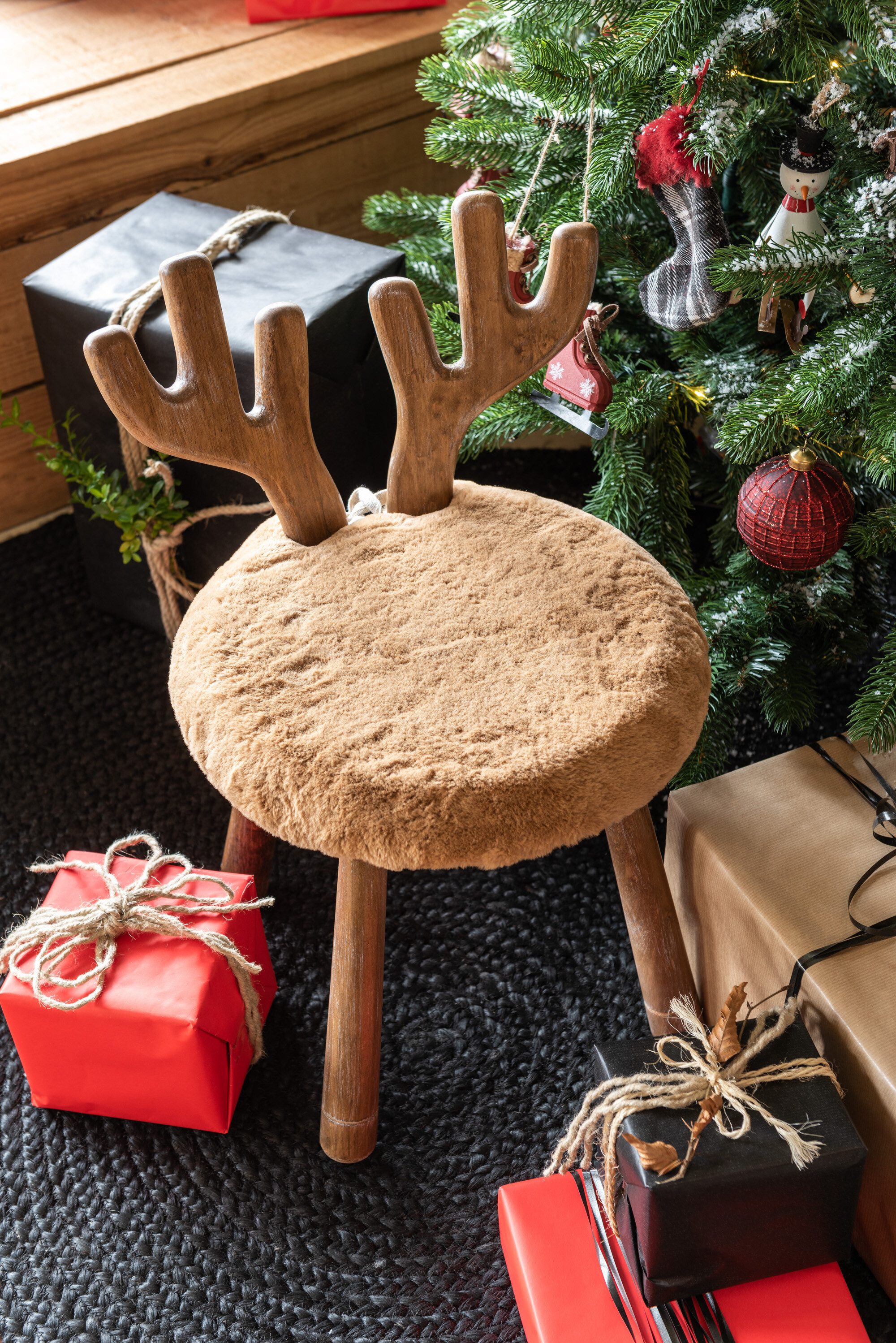 MF Kinderstuhl Rentier Kinderstuhl Holz Naturell 56cm Geweih Weihnachten (1 St)